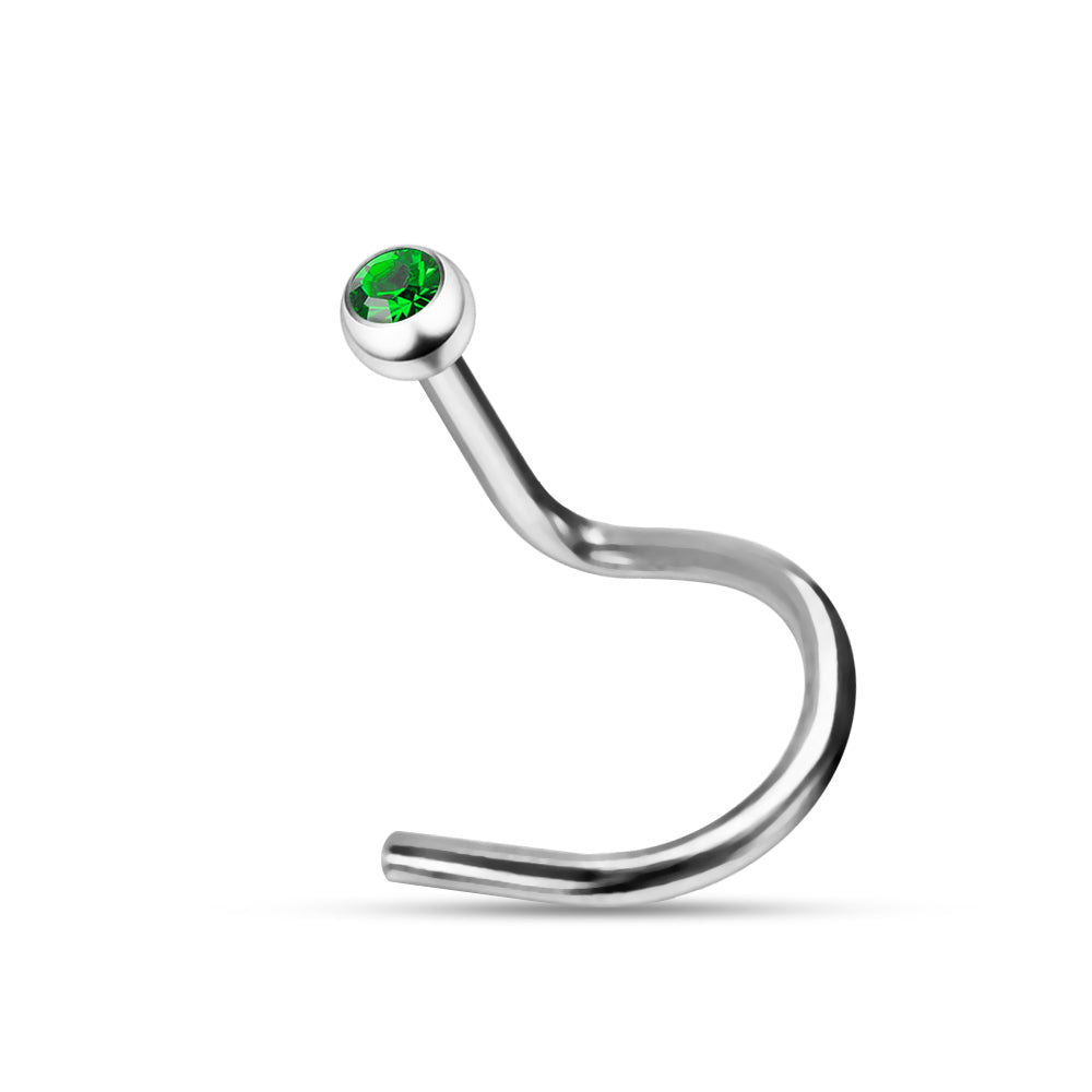 316L Surgical Steel Single Rhinestone Jewelled Screw Type Nose Pin - Monster Piercing