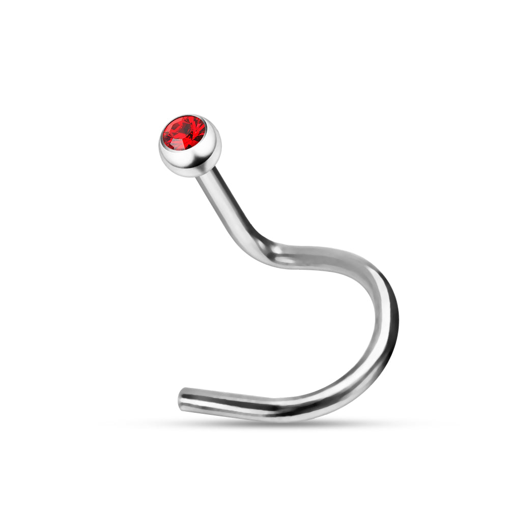 316L Surgical Steel Single Rhinestone Jewelled Screw Type Nose Pin - Monster Piercing