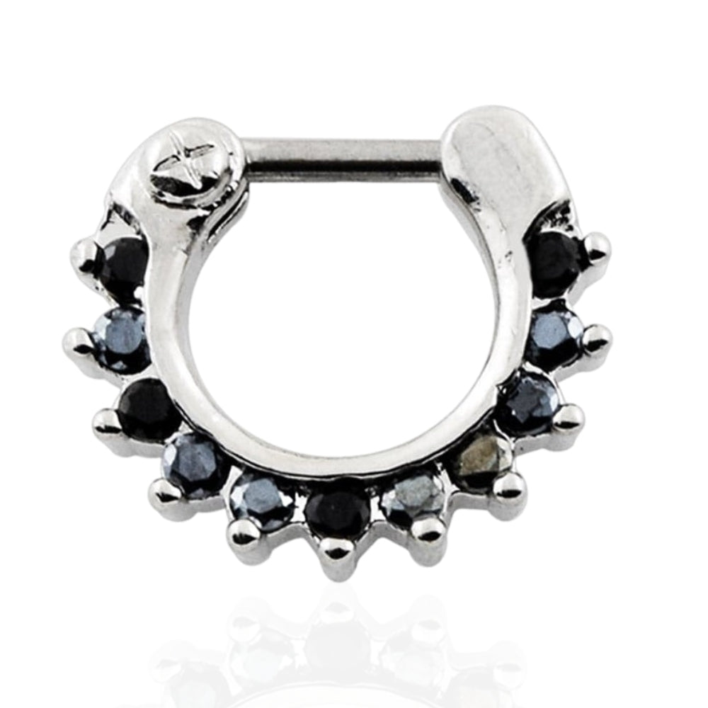 316L Surgical Steel Single Line Pronged Black CZs Septum Clicker - Monster Piercing
