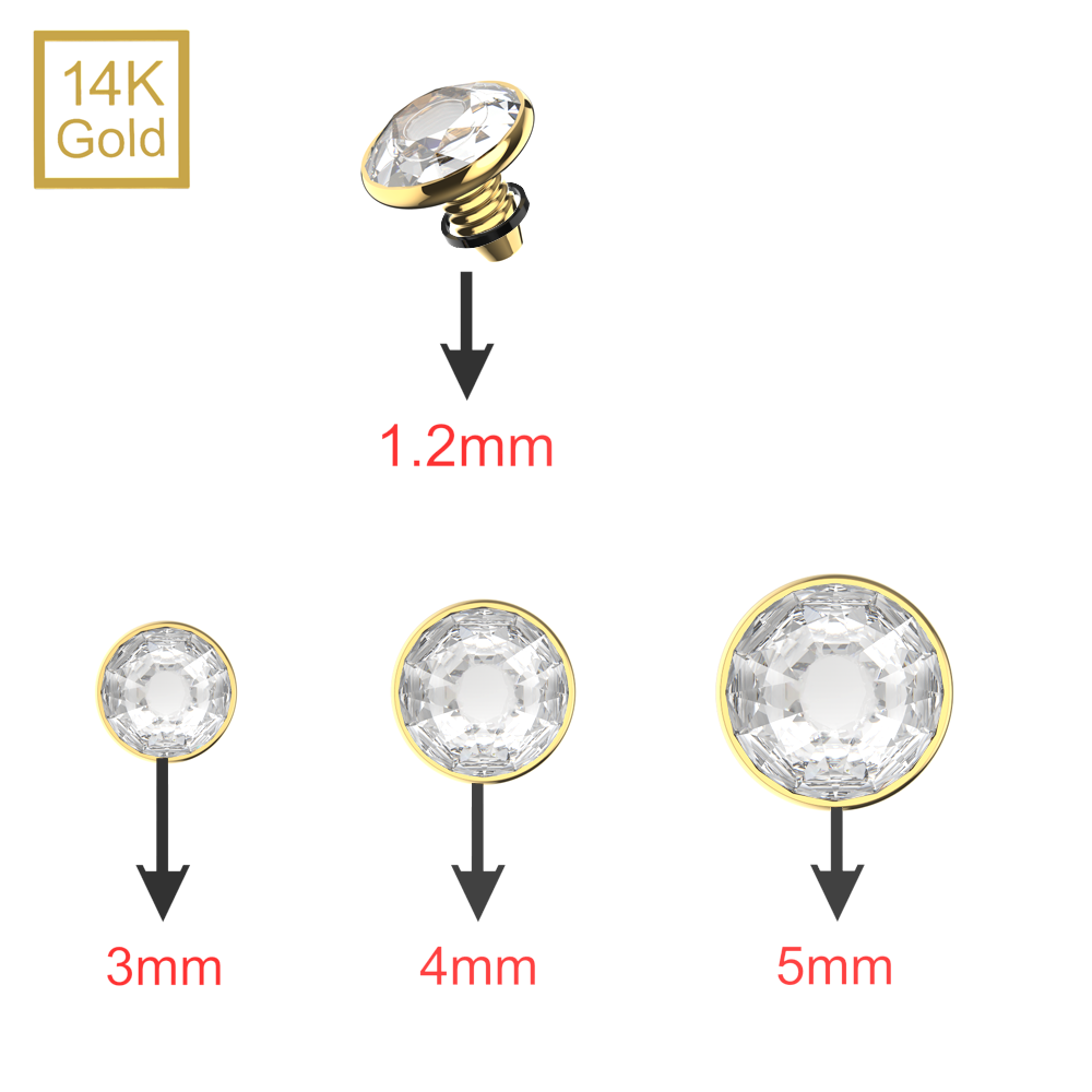 14K Gold CZ Jewelled Internally Threaded Dermal Anchor Top - Monster Piercing