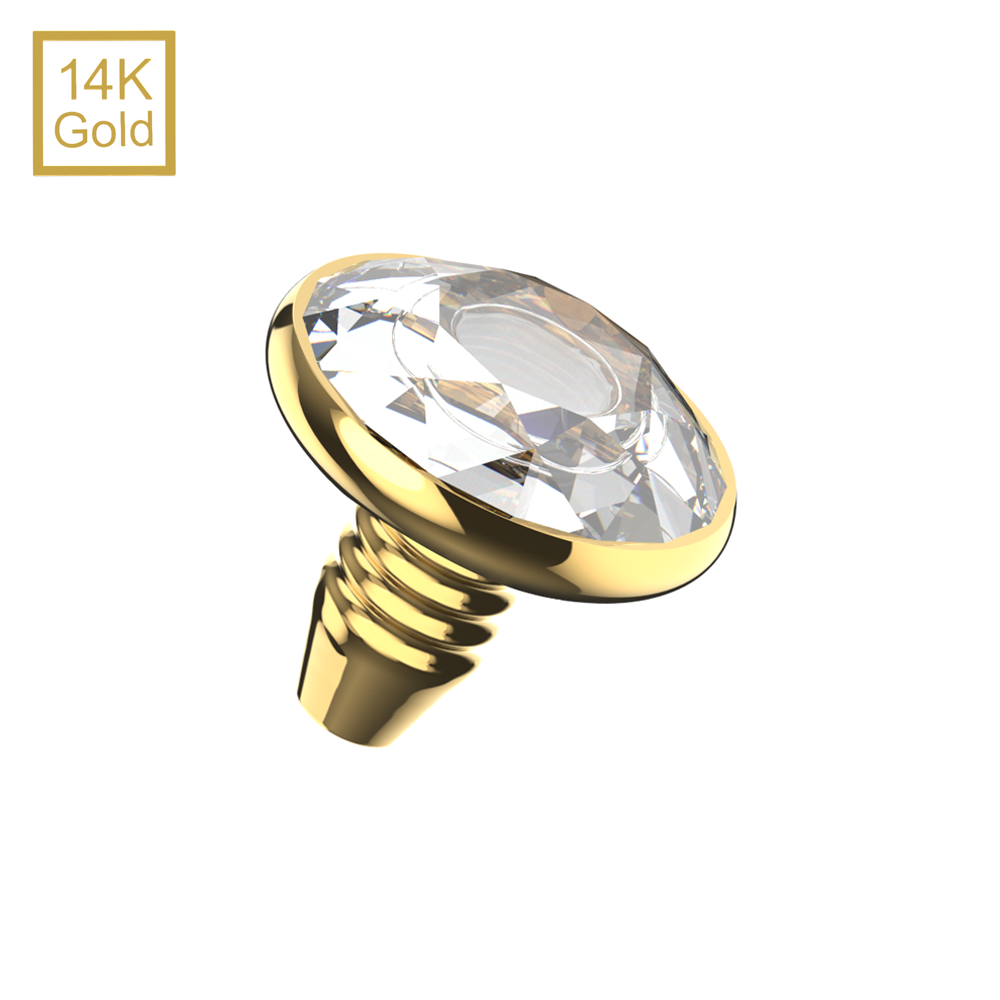 14K Gold CZ Jewelled Internally Threaded Dermal Anchor Top - Monster Piercing