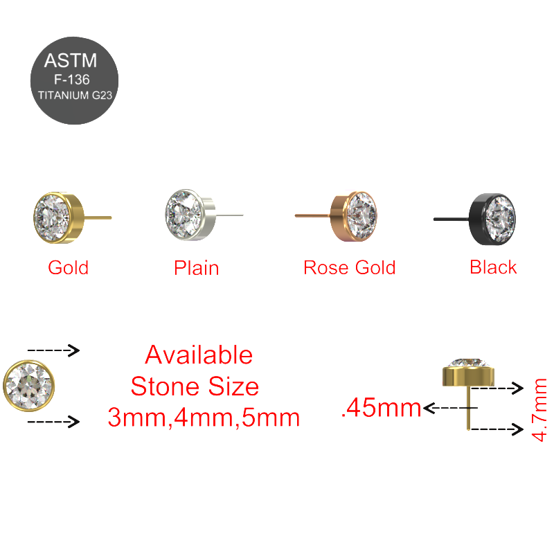 G23 Titanium Round CZ Jewelled Threadless Push-fit Top - Monster Piercing