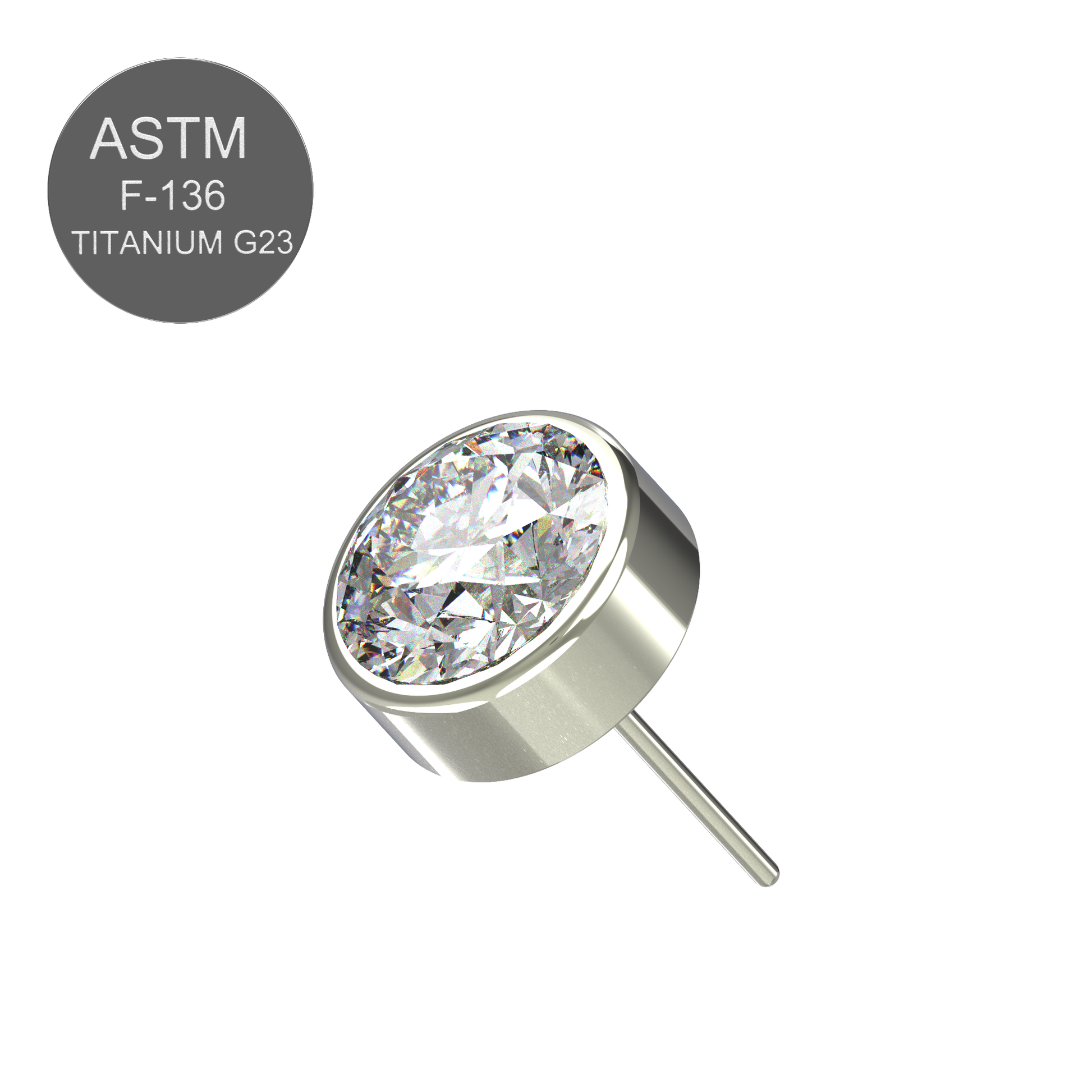 G23 Titanium Round CZ Jewelled Threadless Push-fit Top - Monster Piercing