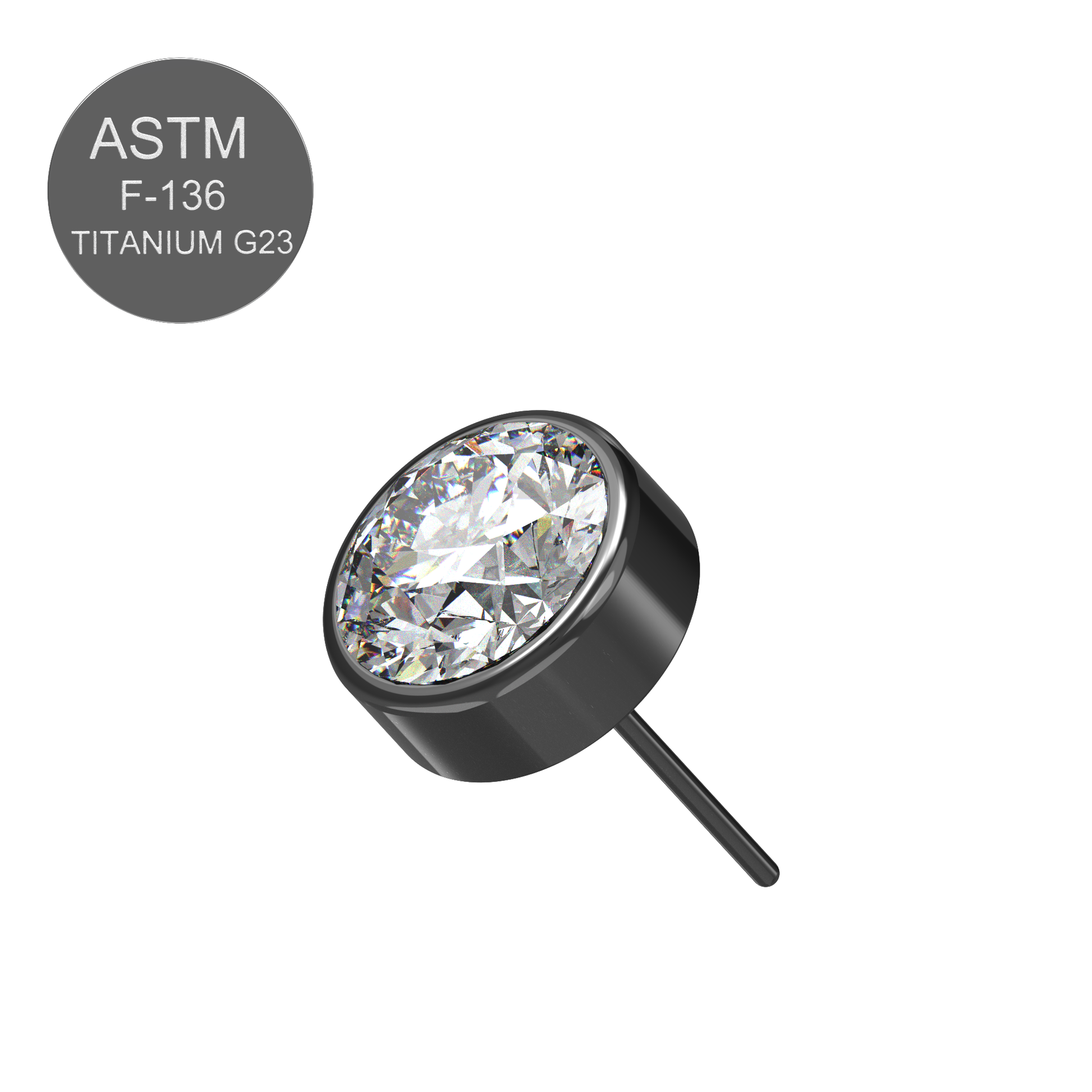 G23 Titanium Round CZ Jewelled Threadless Push-fit Top - Monster Piercing