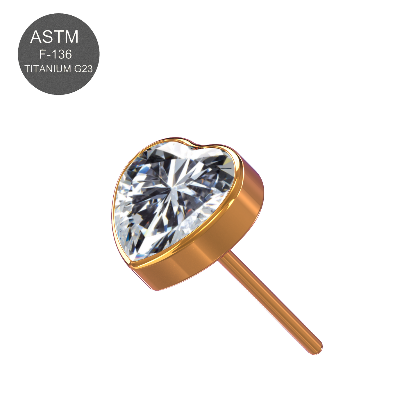 G23 Titanium CZ Jewelled Heart Threadless Push-fit Top - Monster Piercing