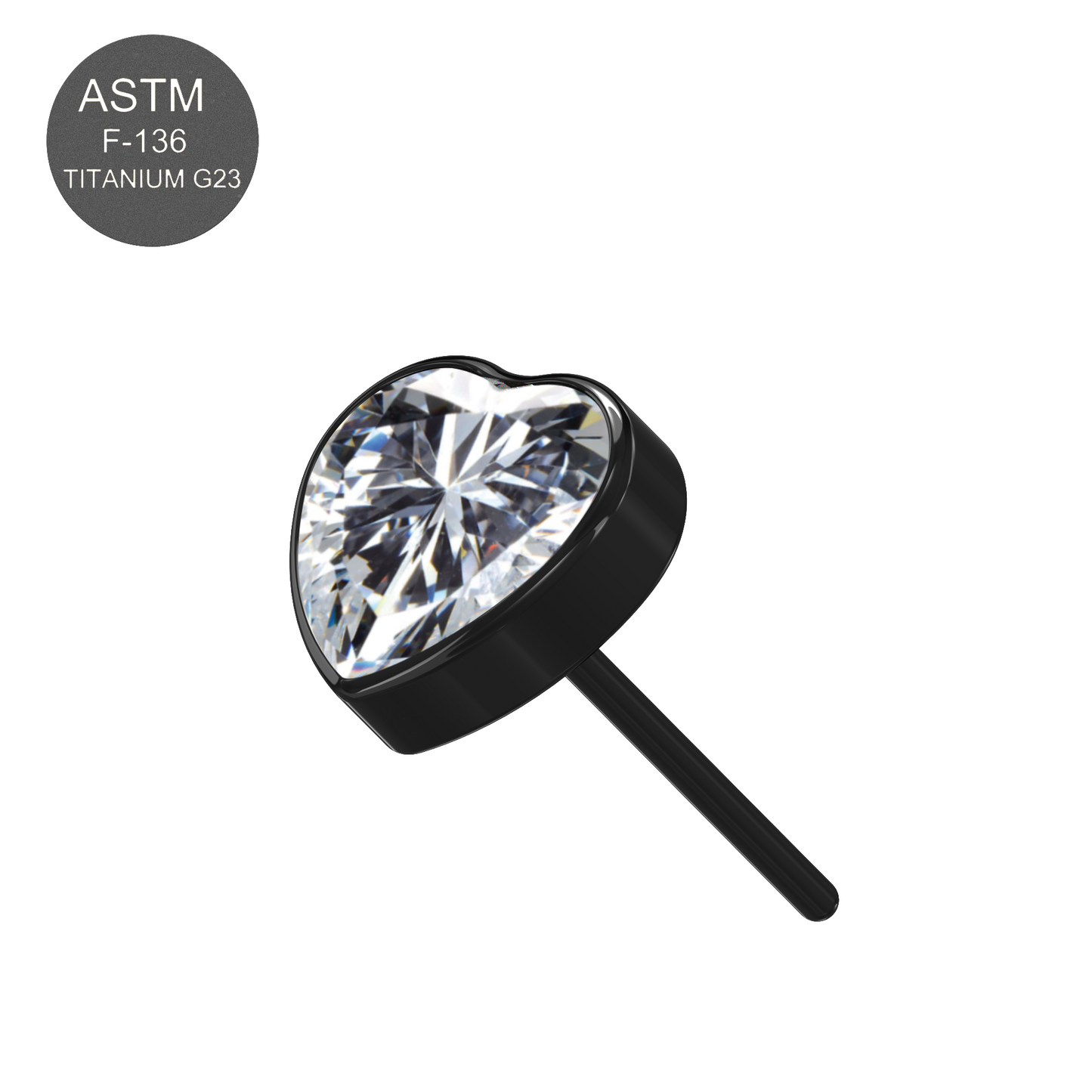 G23 Titanium CZ Jewelled Heart Threadless Push-fit Top - Monster Piercing