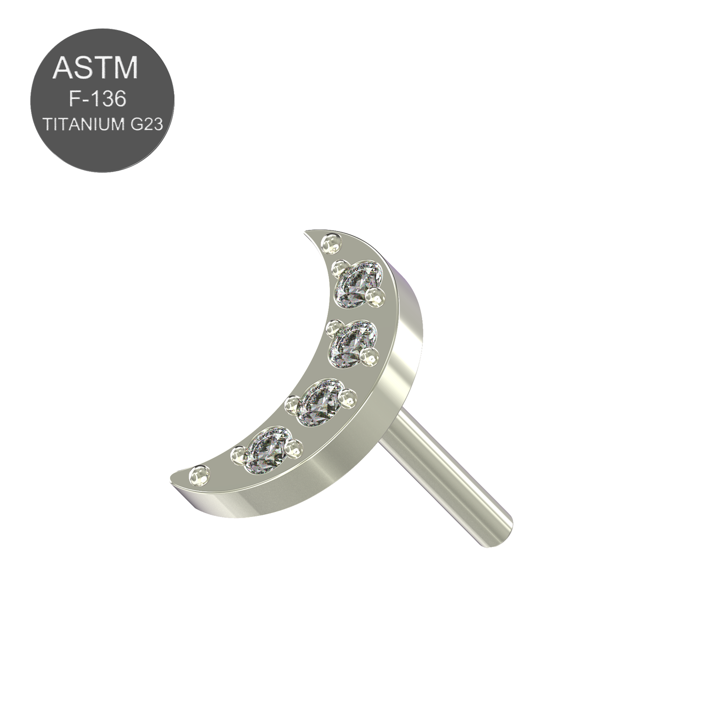 G23 Titanium CZ Jewelled Crescent Threadless Push-fit Top - Monster Piercing