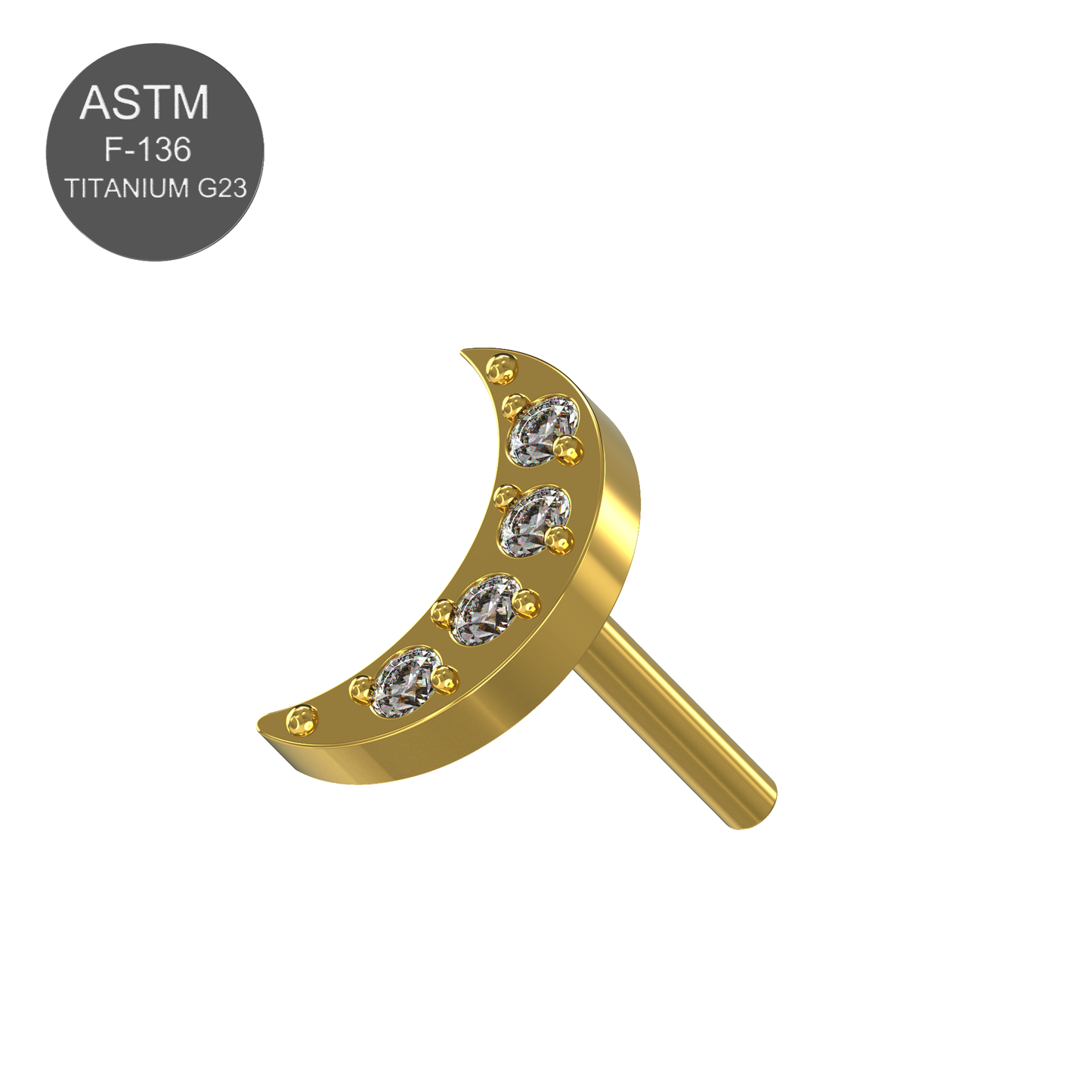 G23 Titanium CZ Jewelled Crescent Threadless Push-fit Top - Monster Piercing