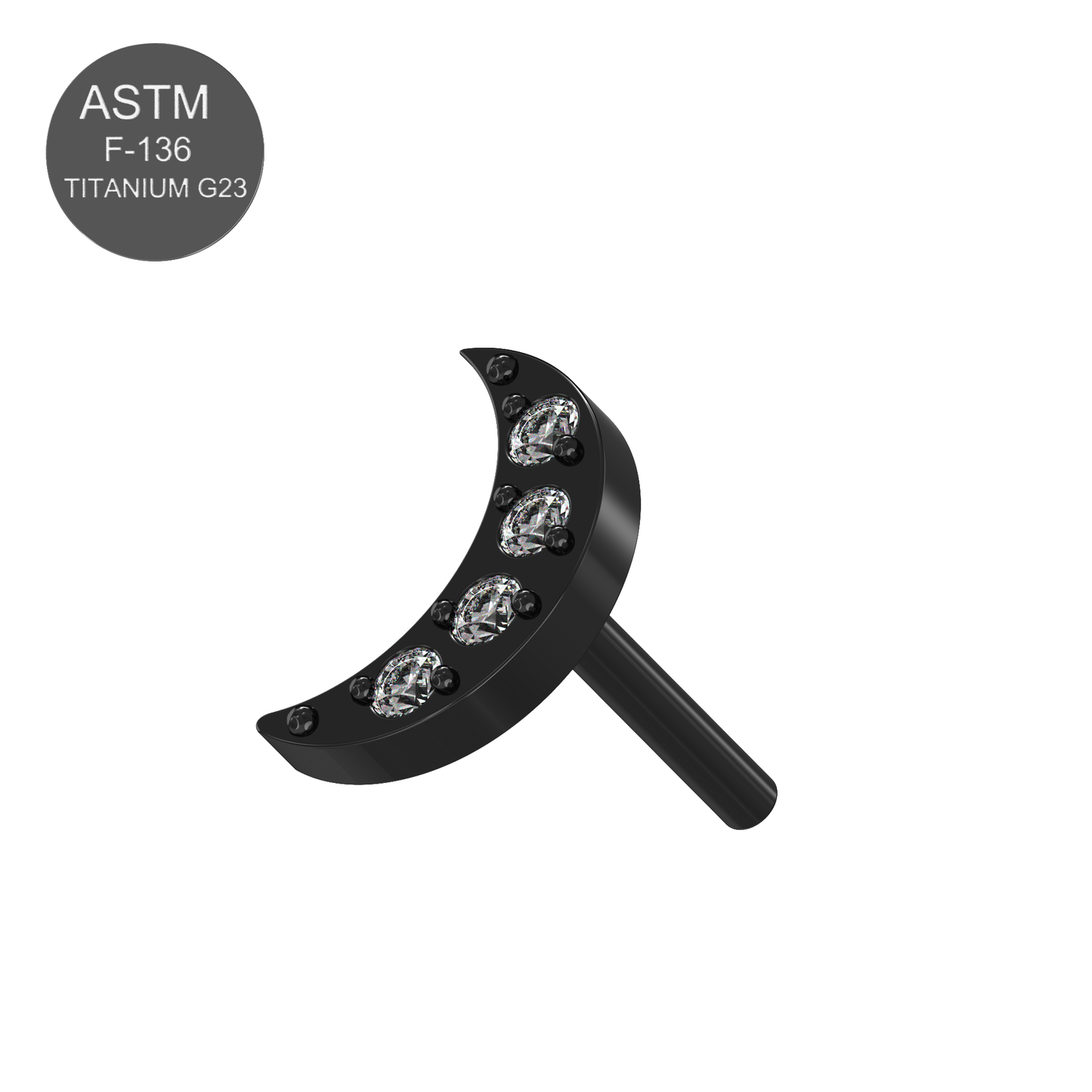 G23 Titanium CZ Jewelled Crescent Threadless Push-fit Top - Monster Piercing