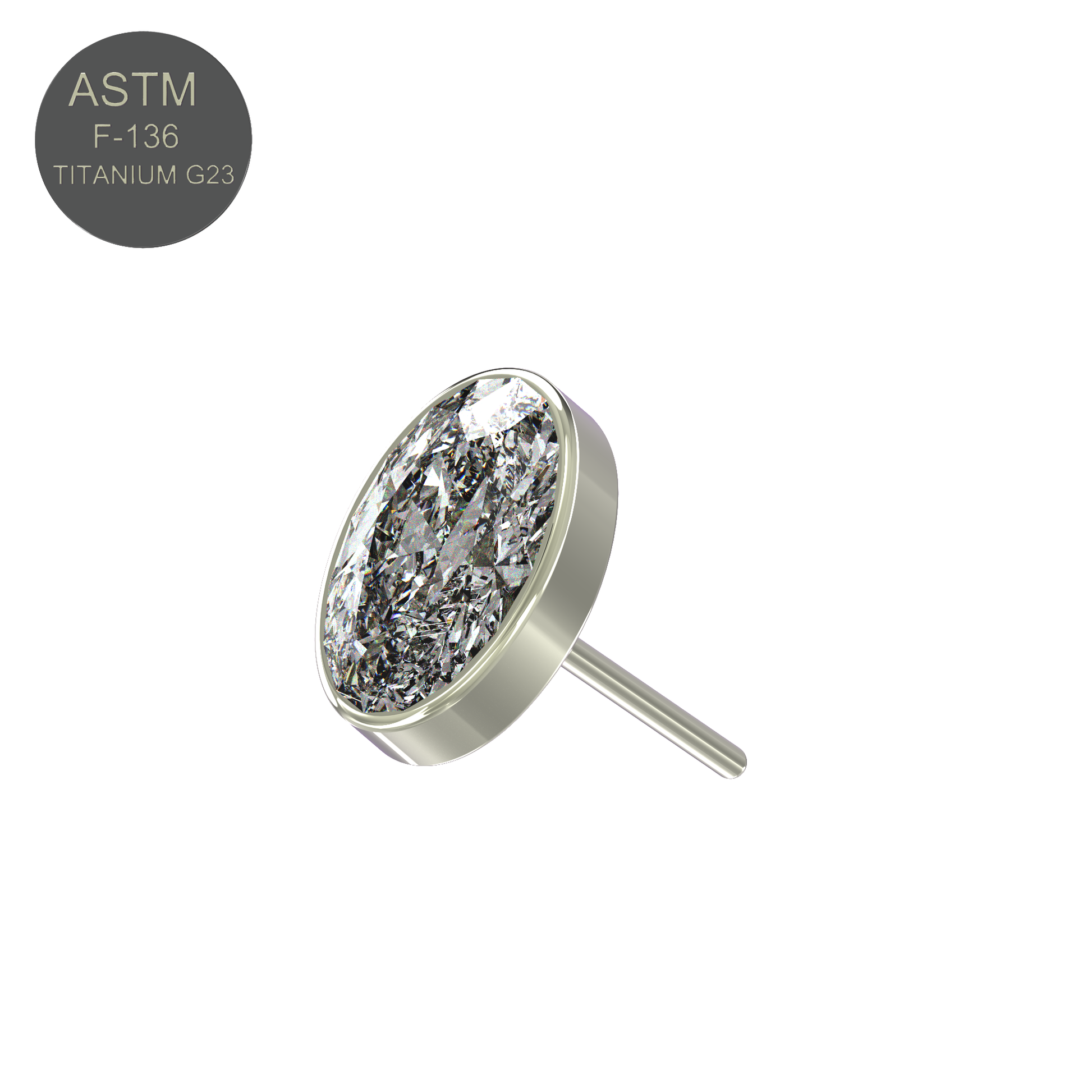 G23 Titanium Oval CZ Jewelled Threadless Push-fit Top - Monster Piercing