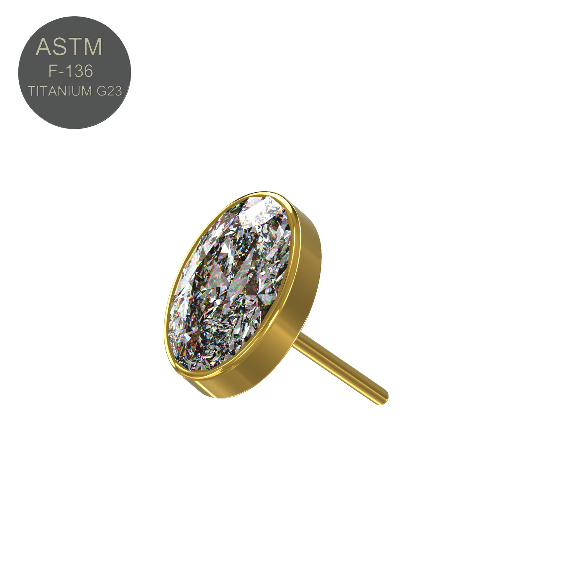 G23 Titanium Oval CZ Jewelled Threadless Push-fit Top - Monster Piercing