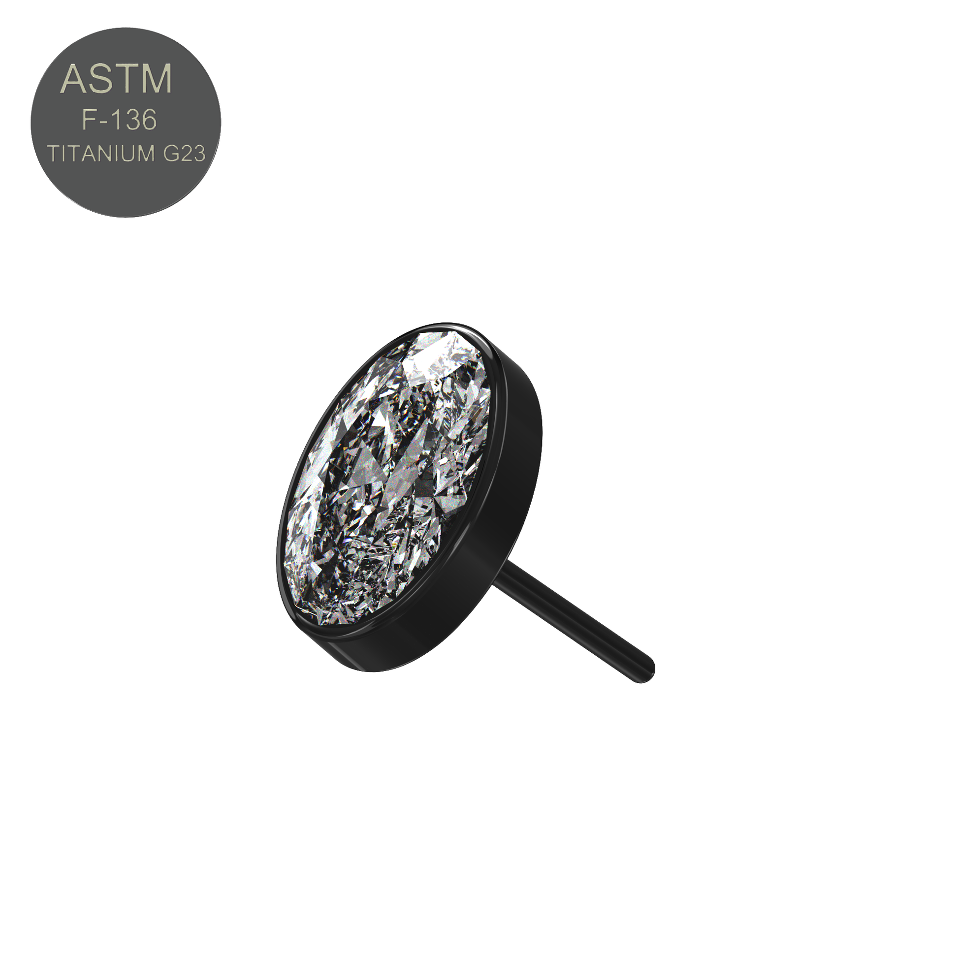 G23 Titanium Oval CZ Jewelled Threadless Push-fit Top - Monster Piercing