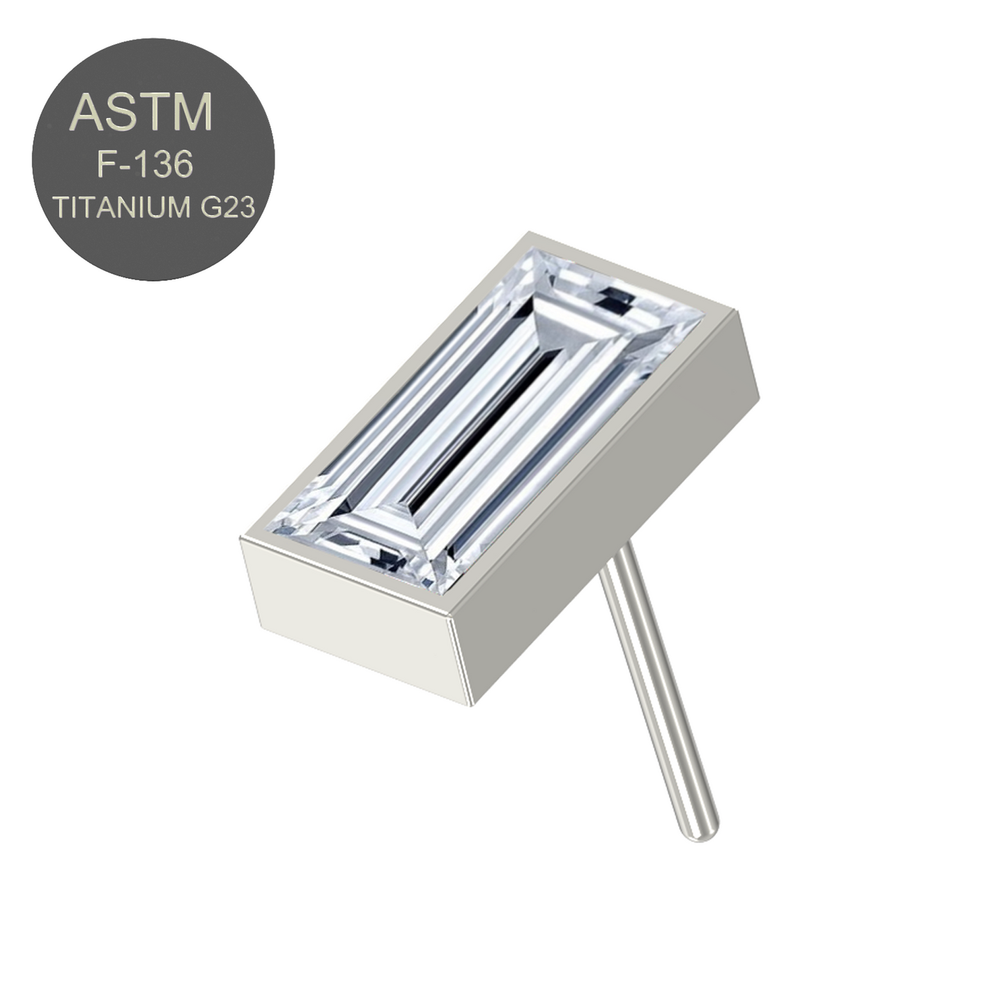 G23 Titanium CZ Jewelled Baguette Threadless Push-fit Top