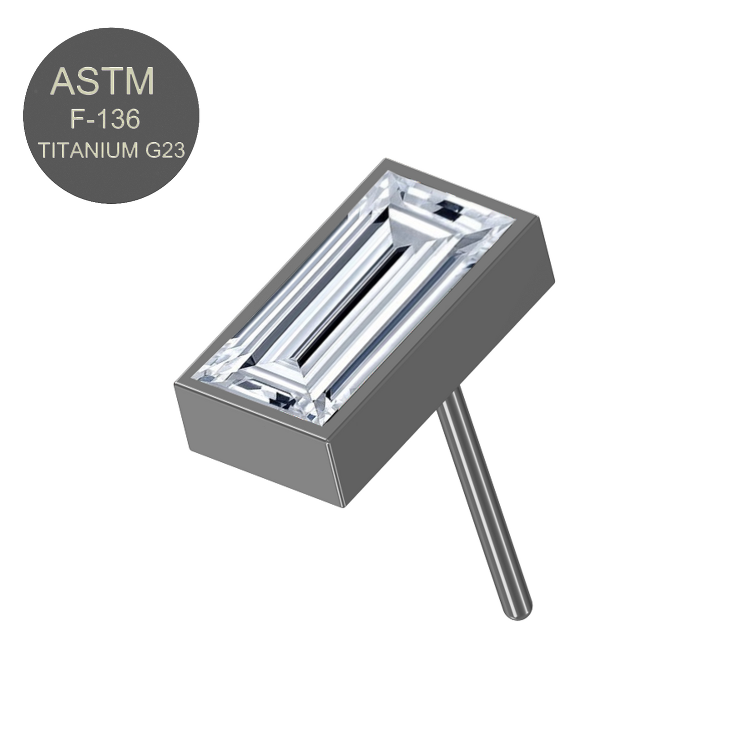 G23 Titanium CZ Jewelled Baguette Threadless Push-fit Top