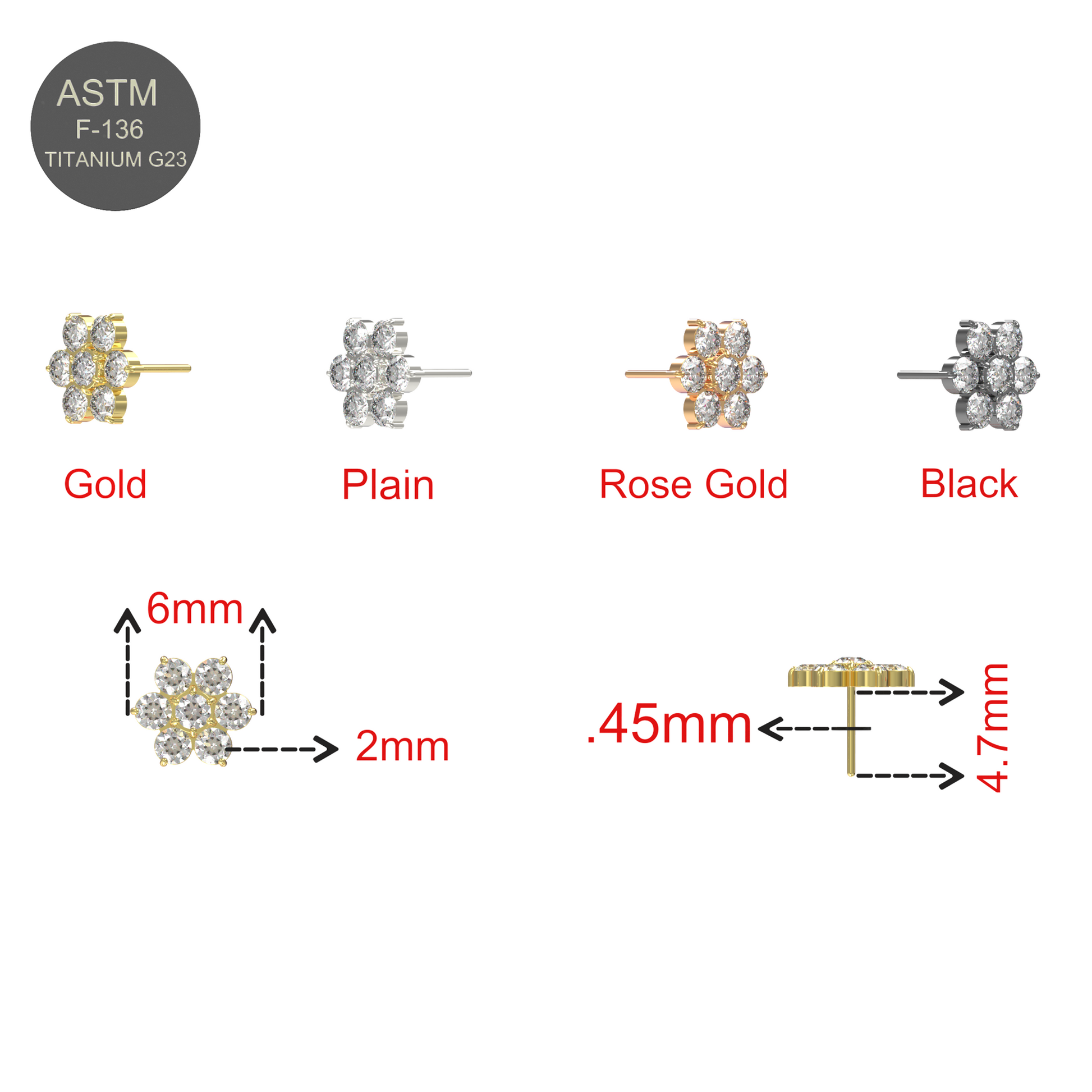 G23 Titanium CZ Jewelled Flower Threadless Push-fit Top - Monster Piercing