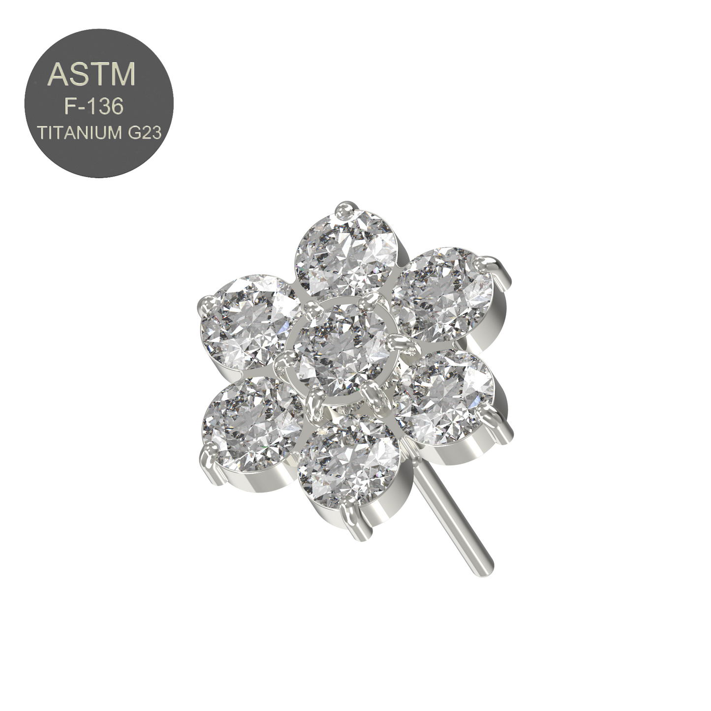 G23 Titanium CZ Jewelled Flower Threadless Push-fit Top - Monster Piercing