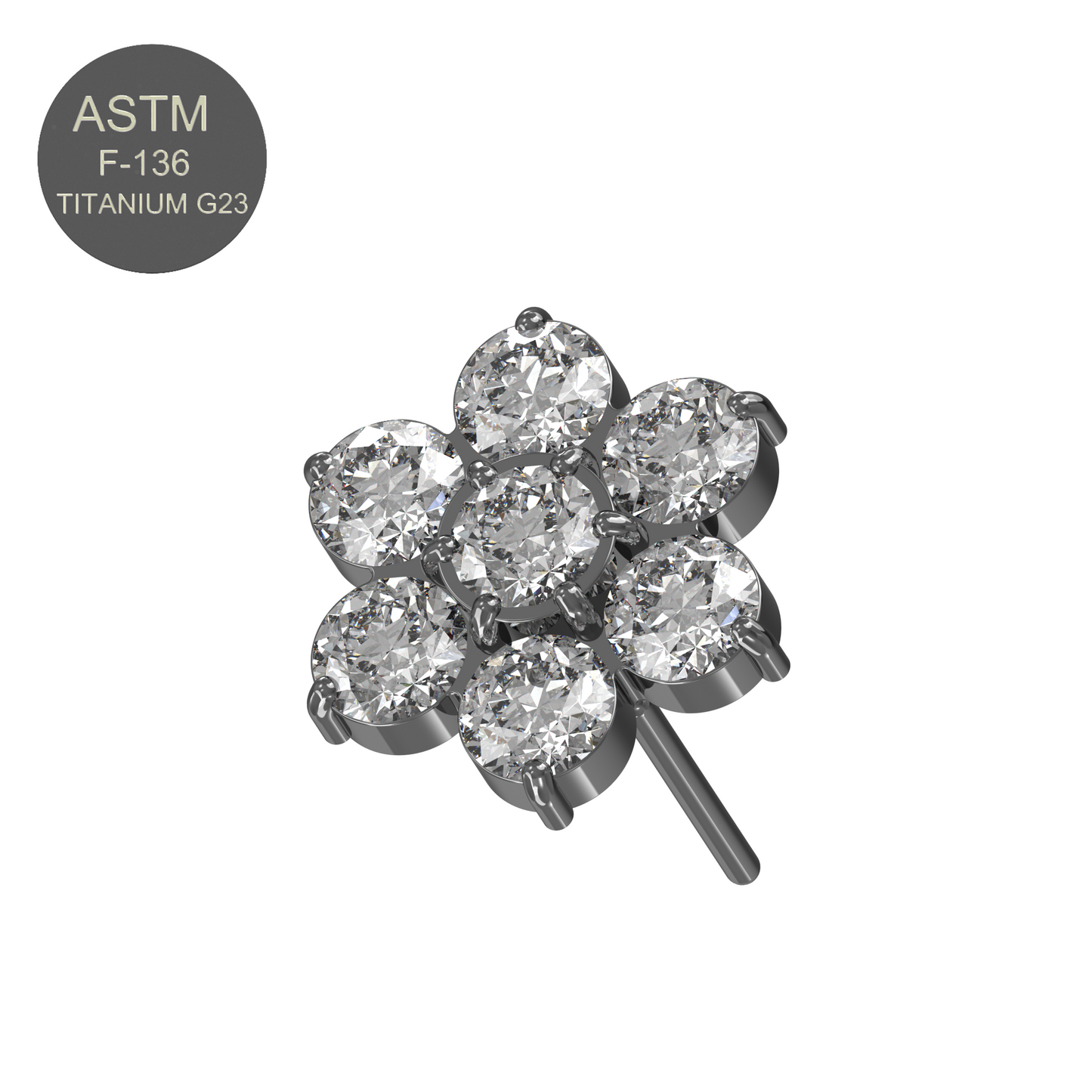 G23 Titanium CZ Jewelled Flower Threadless Push-fit Top - Monster Piercing