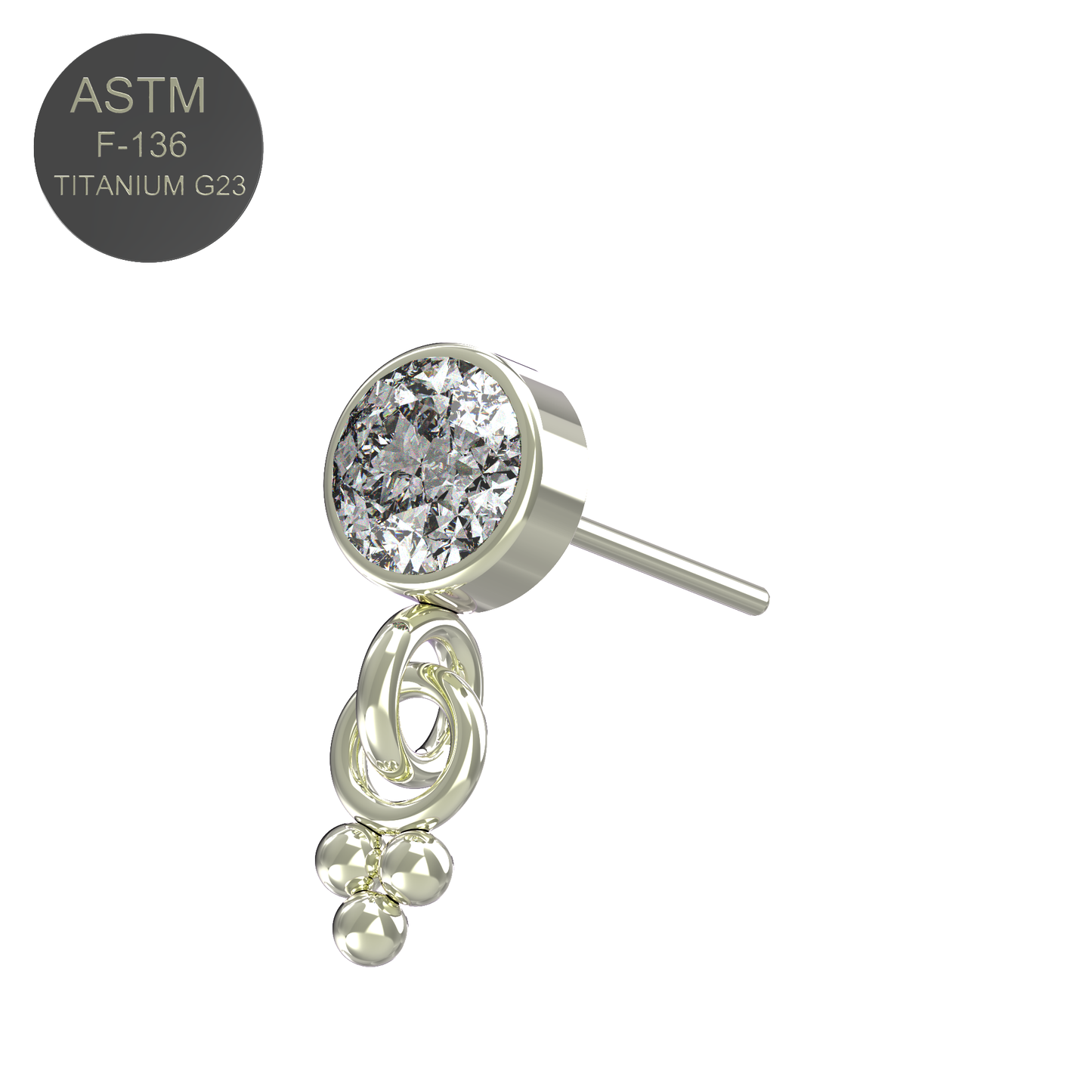 G23 Titanium Round CZ Jewelled Dangling Threadless Push-fit Top - Monster Piercing