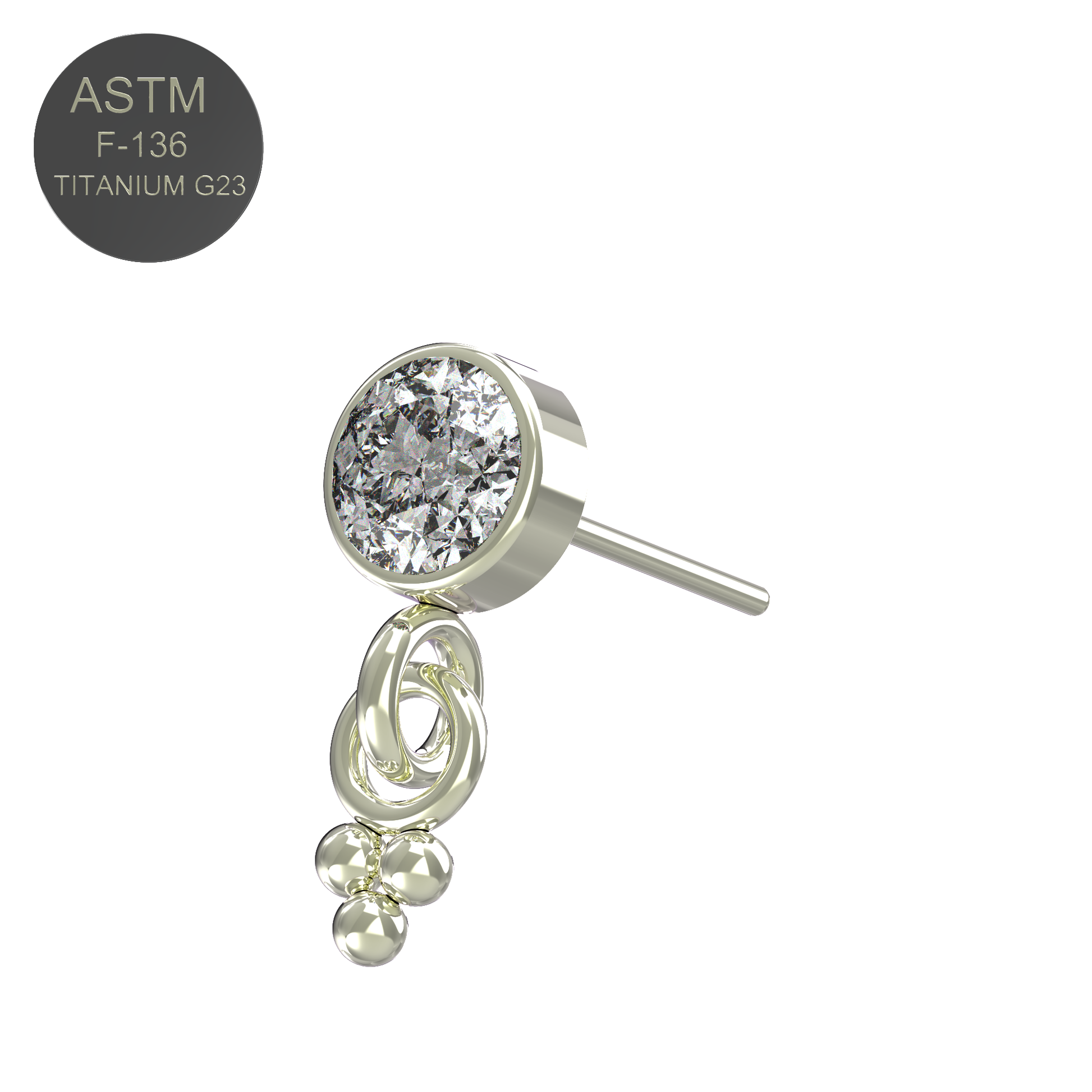 G23 Titanium Round CZ Jewelled Dangling Threadless Push-fit Top - Monster Piercing