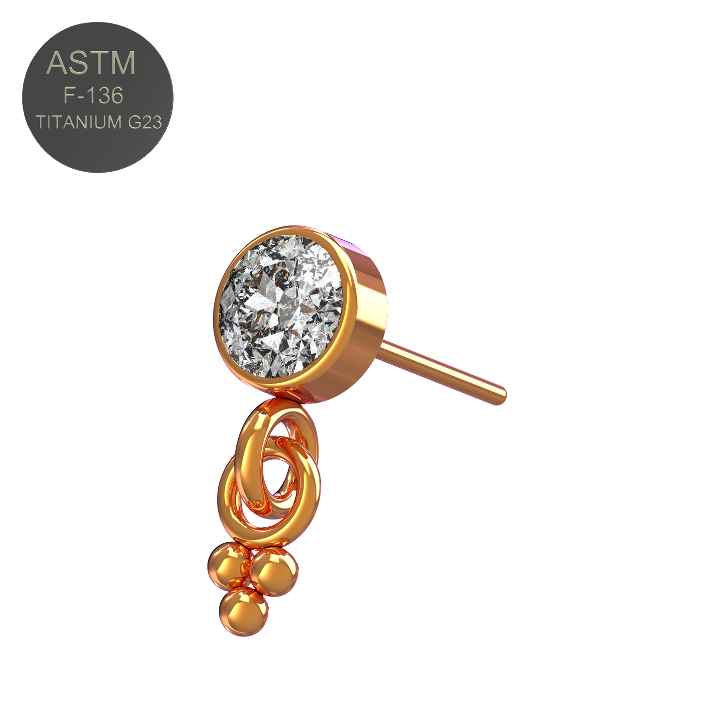 G23 Titanium Round CZ Jewelled Dangling Threadless Push-fit Top - Monster Piercing