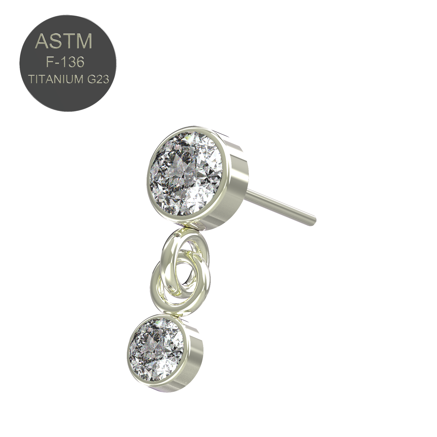 G23 Titanium Round CZ Jewelled Dangling Threadless Push-fit Top - Monster Piercing