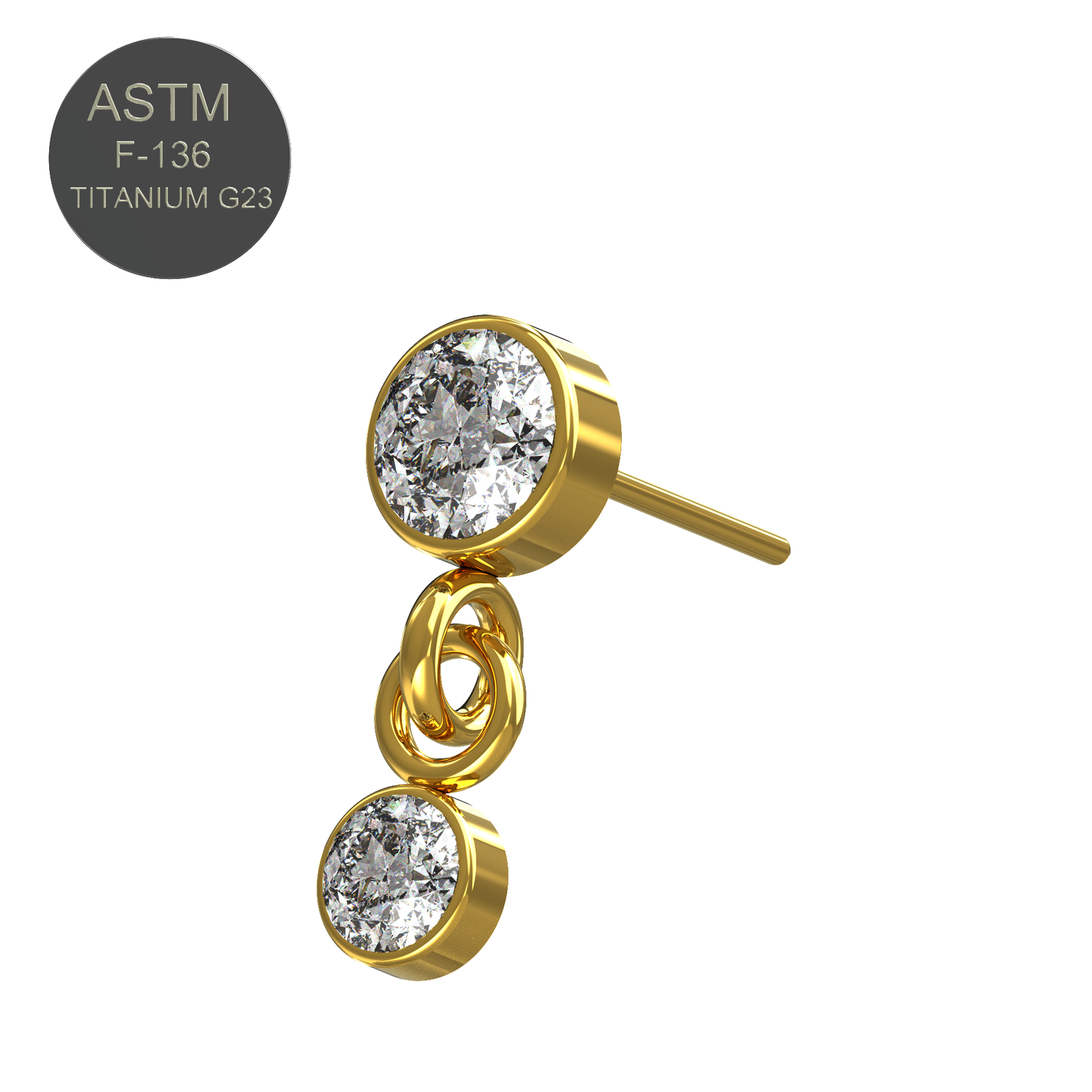 G23 Titanium Round CZ Jewelled Dangling Threadless Push-fit Top - Monster Piercing