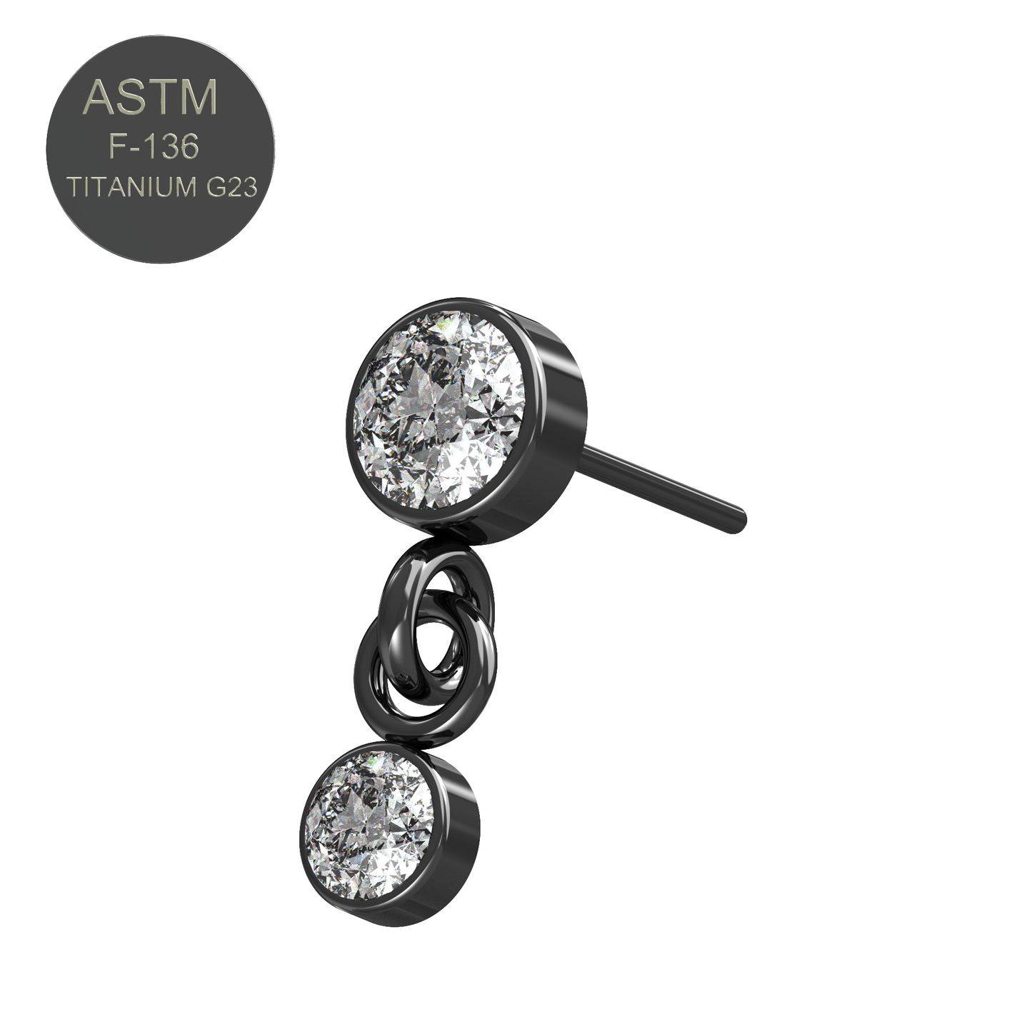 G23 Titanium Round CZ Jewelled Dangling Threadless Push-fit Top - Monster Piercing