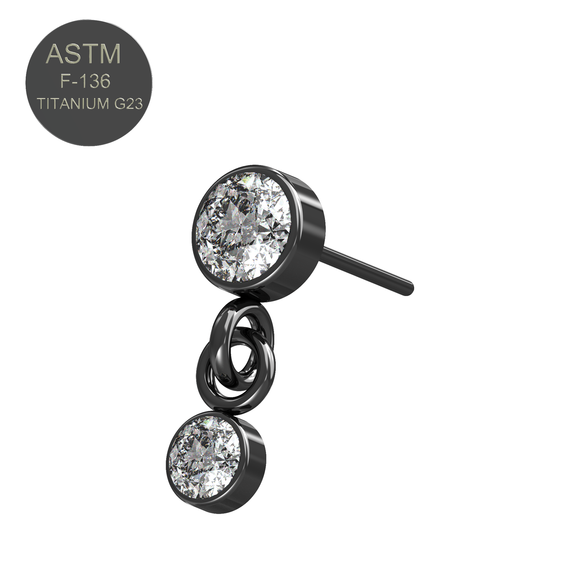 G23 Titanium Round CZ Jewelled Dangling Threadless Push-fit Top - Monster Piercing