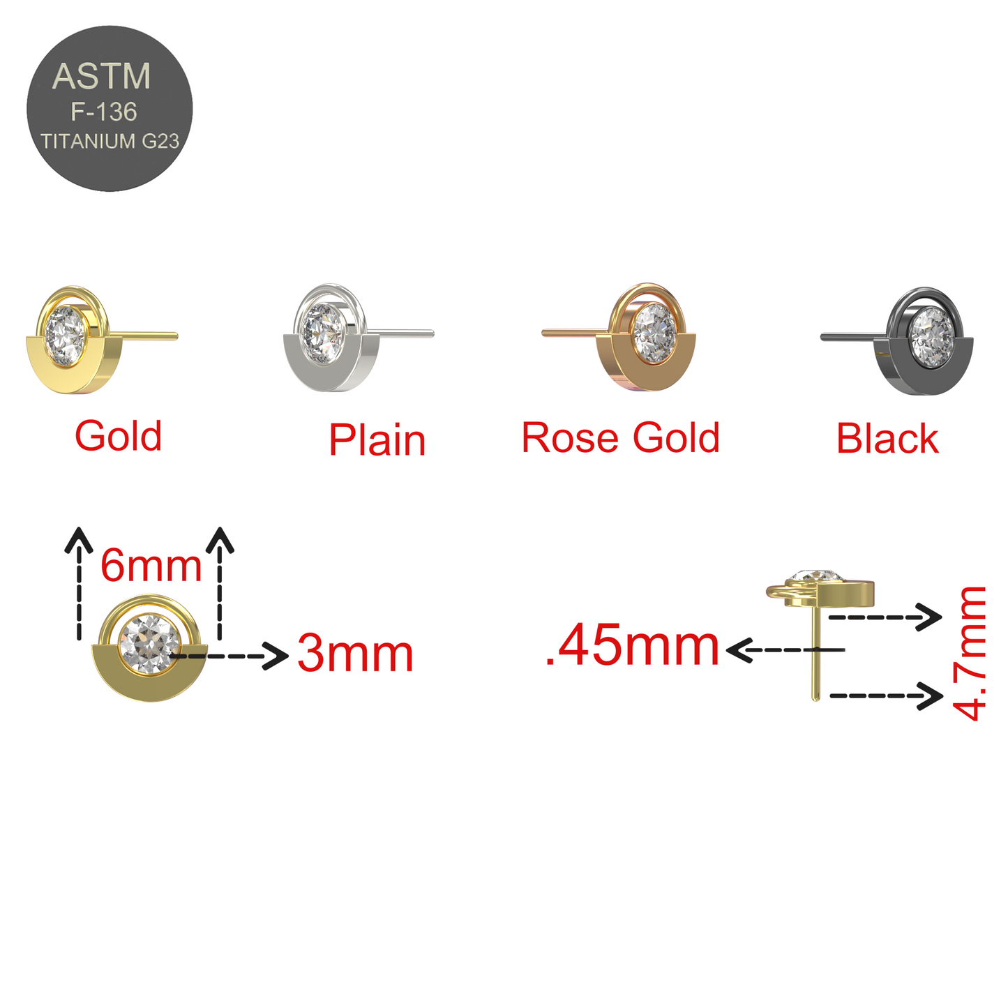 G23 Titanium CZ Jewelled Eyeball Threadless Push-fit Top - Monster Piercing