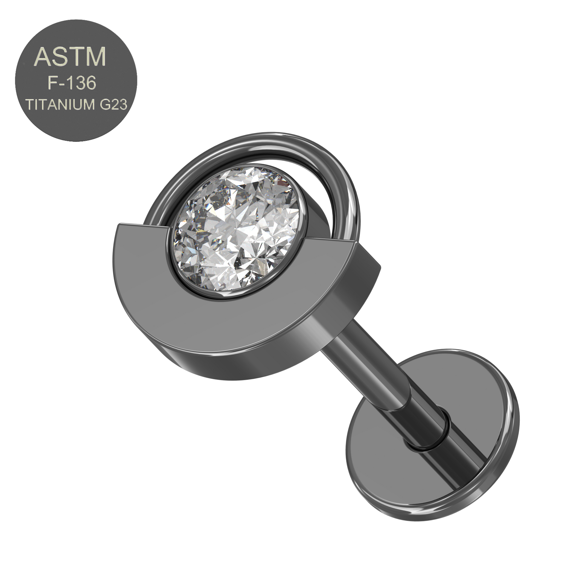 G23 Titanium CZ Jewelled Eyeball Push-Fit Flatback Stud - Monster Piercing