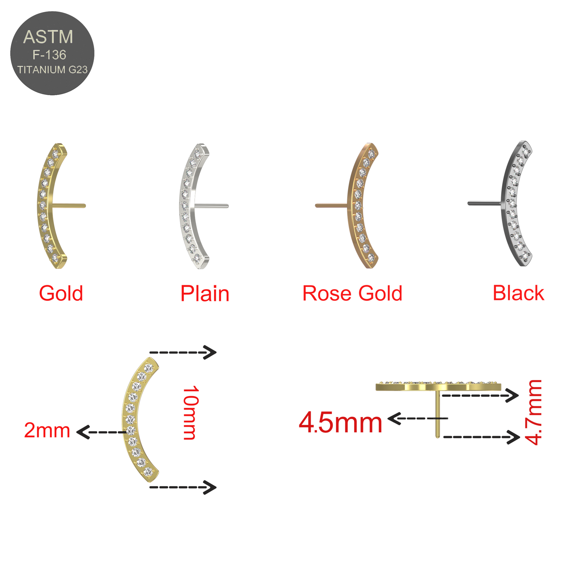 G23 Titanium CZ Jewelled Arch Threadless Push-fit Top - Monster Piercing