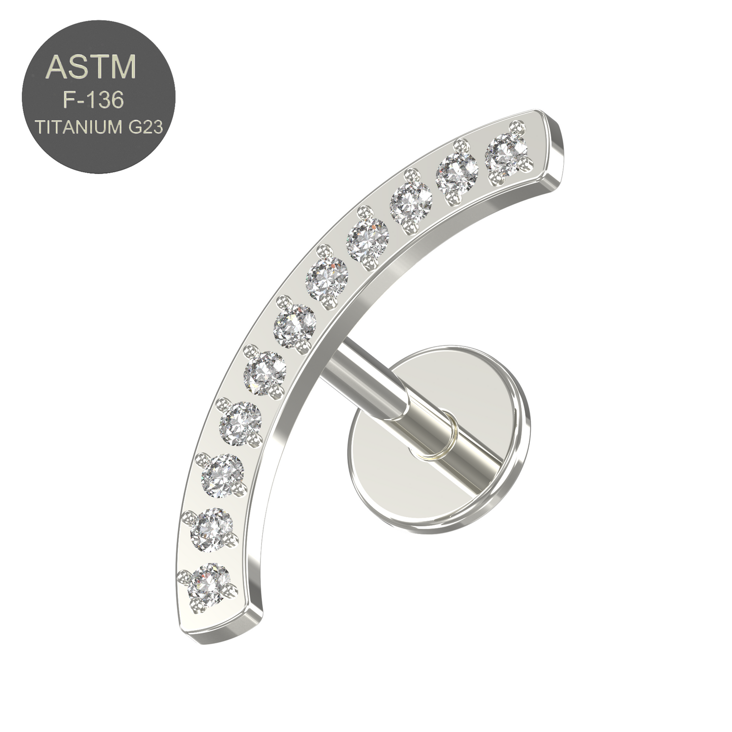 G23 Titanium CZ Jewelled Arch Push-Fit Flatback Stud - Monster Piercing