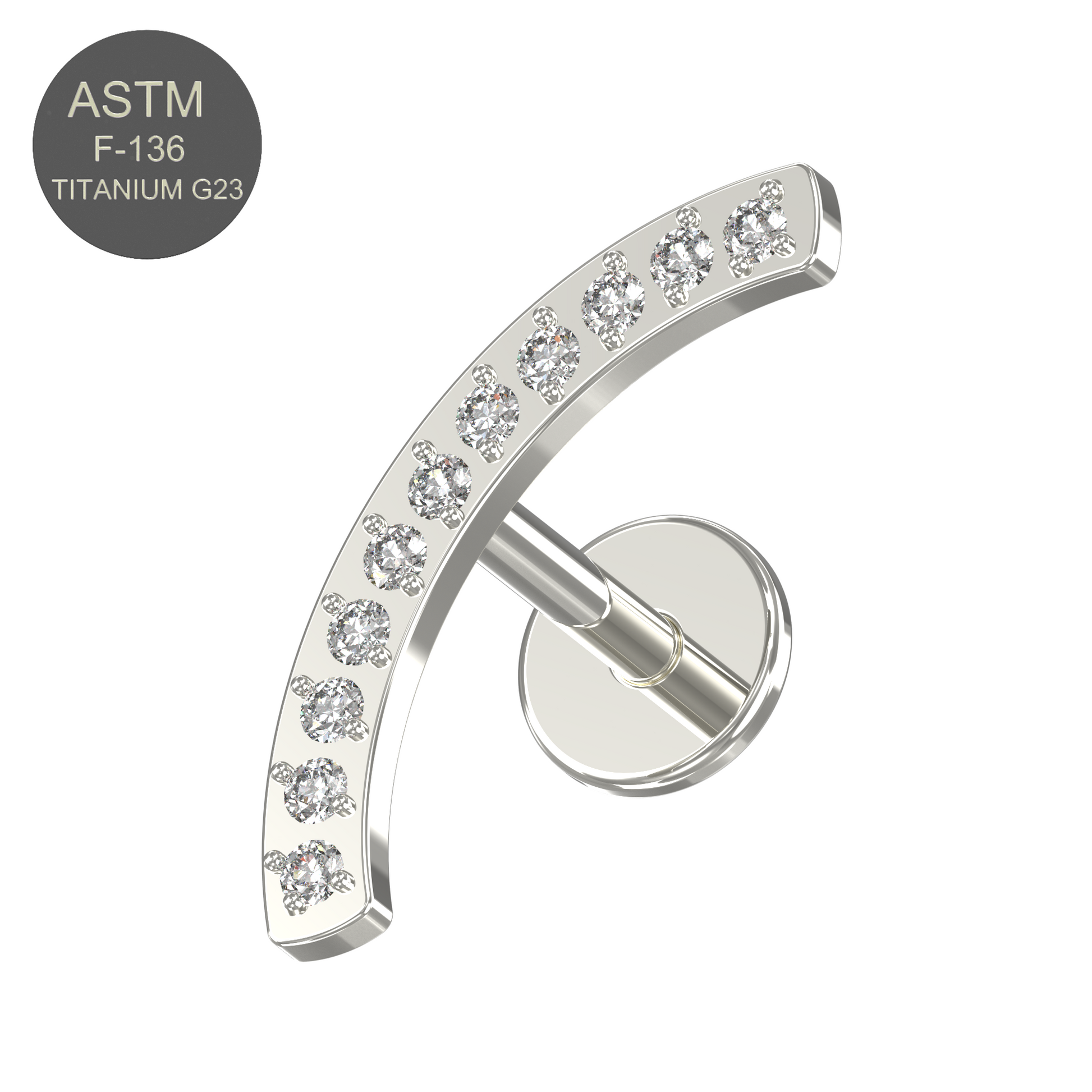 G23 Titanium CZ Jewelled Arch Push-Fit Flatback Stud - Monster Piercing