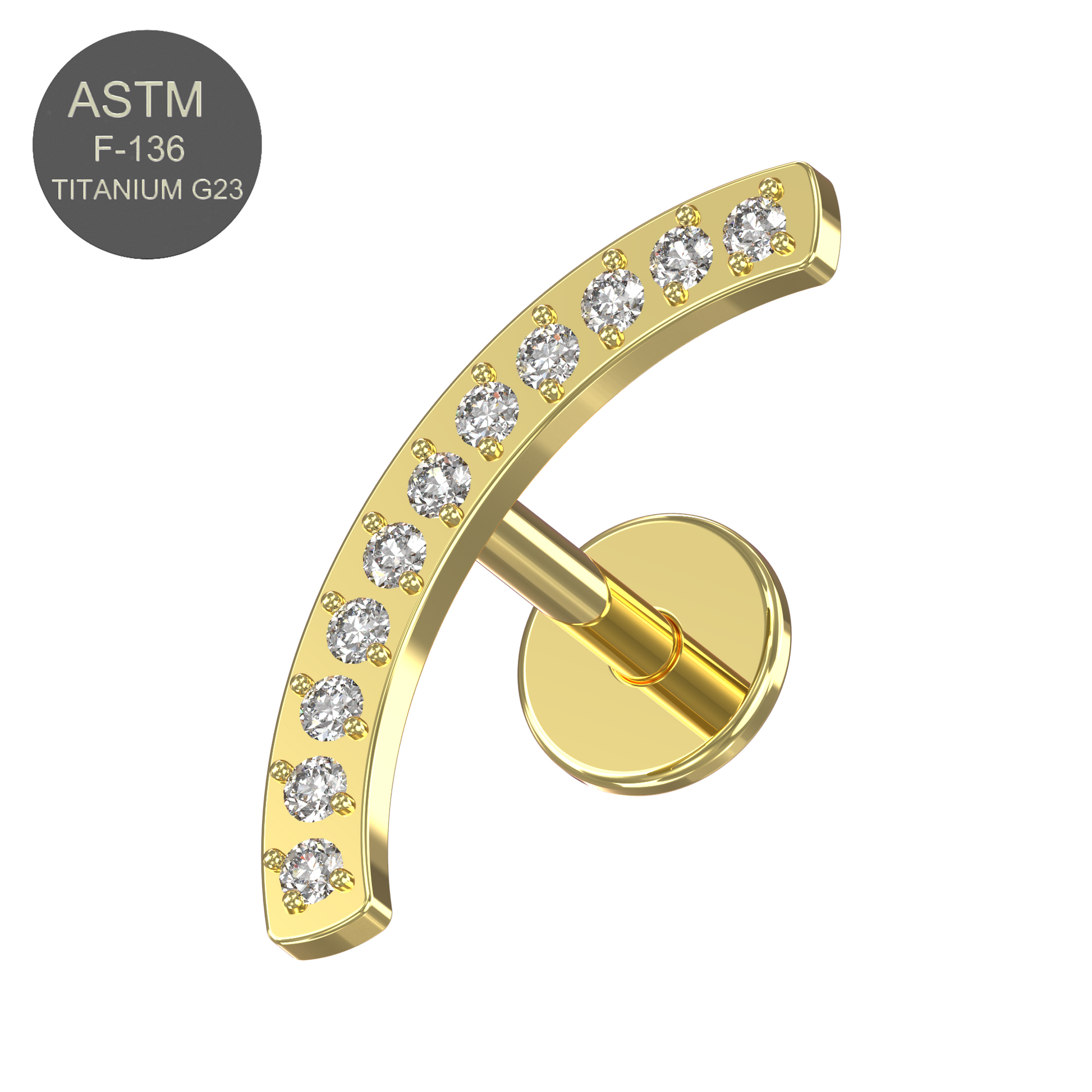 G23 Titanium CZ Jewelled Arch Push-Fit Flatback Stud - Monster Piercing