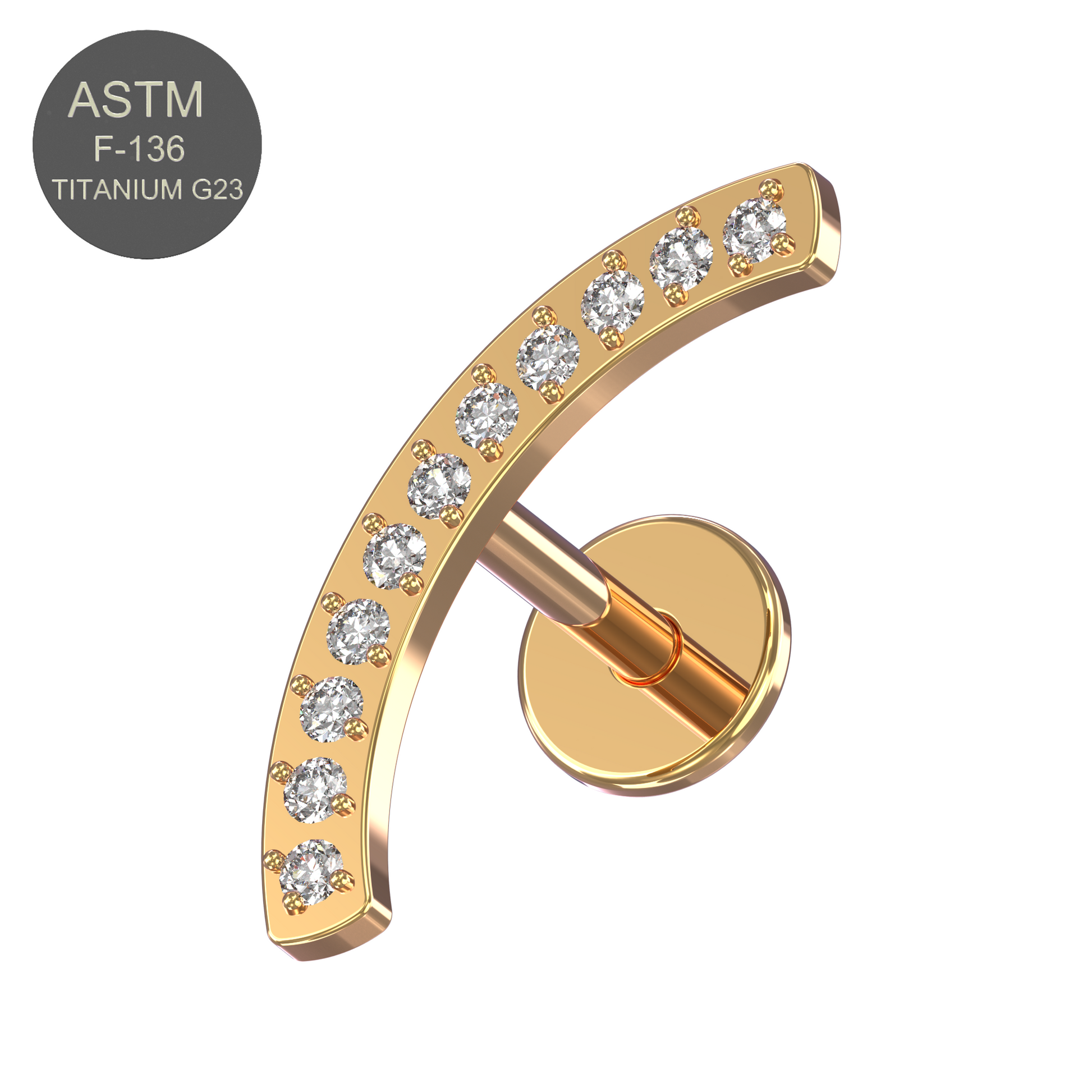 G23 Titanium CZ Jewelled Arch Push-Fit Flatback Stud - Monster Piercing
