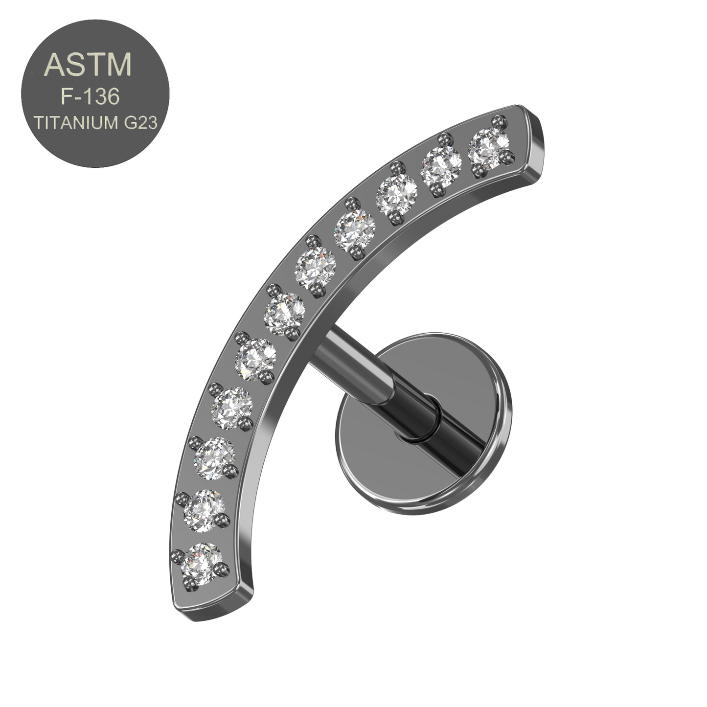 G23 Titanium CZ Jewelled Arch Push-Fit Flatback Stud - Monster Piercing