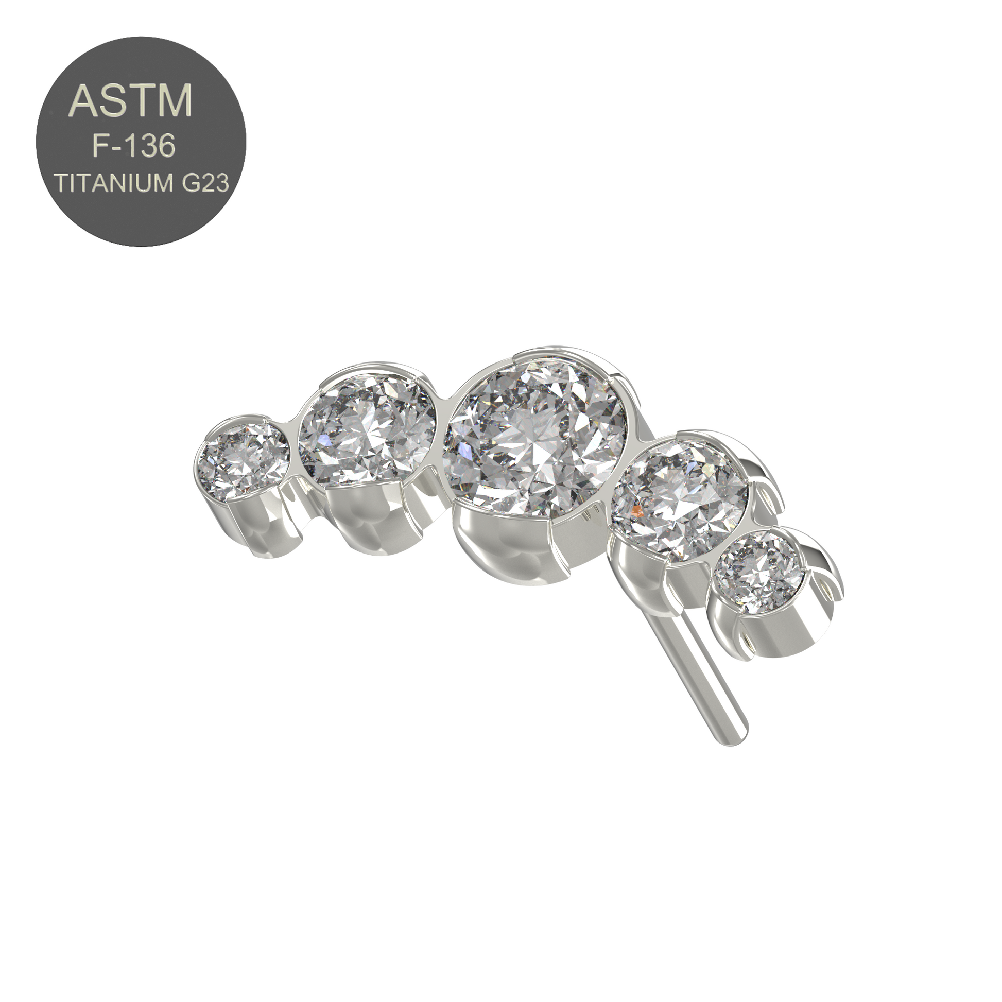 G23 Titanium Five CZ Jewelled Threadless Push-fit Top - Monster Piercing