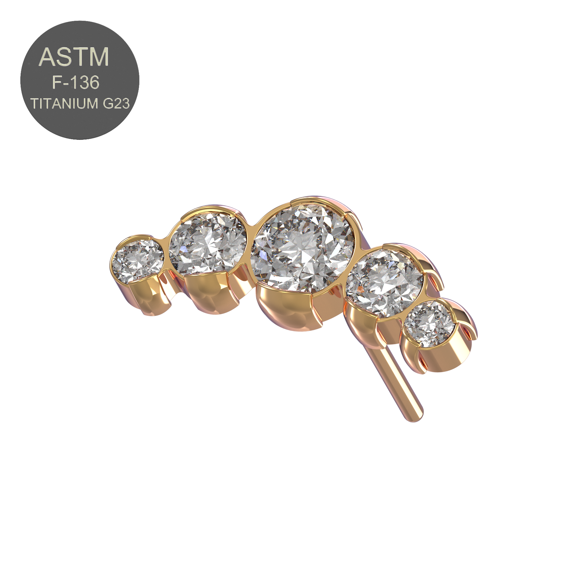 G23 Titanium Five CZ Jewelled Threadless Push-fit Top - Monster Piercing