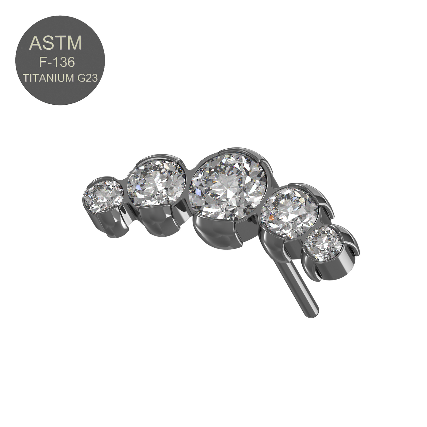 G23 Titanium Five CZ Jewelled Threadless Push-fit Top - Monster Piercing