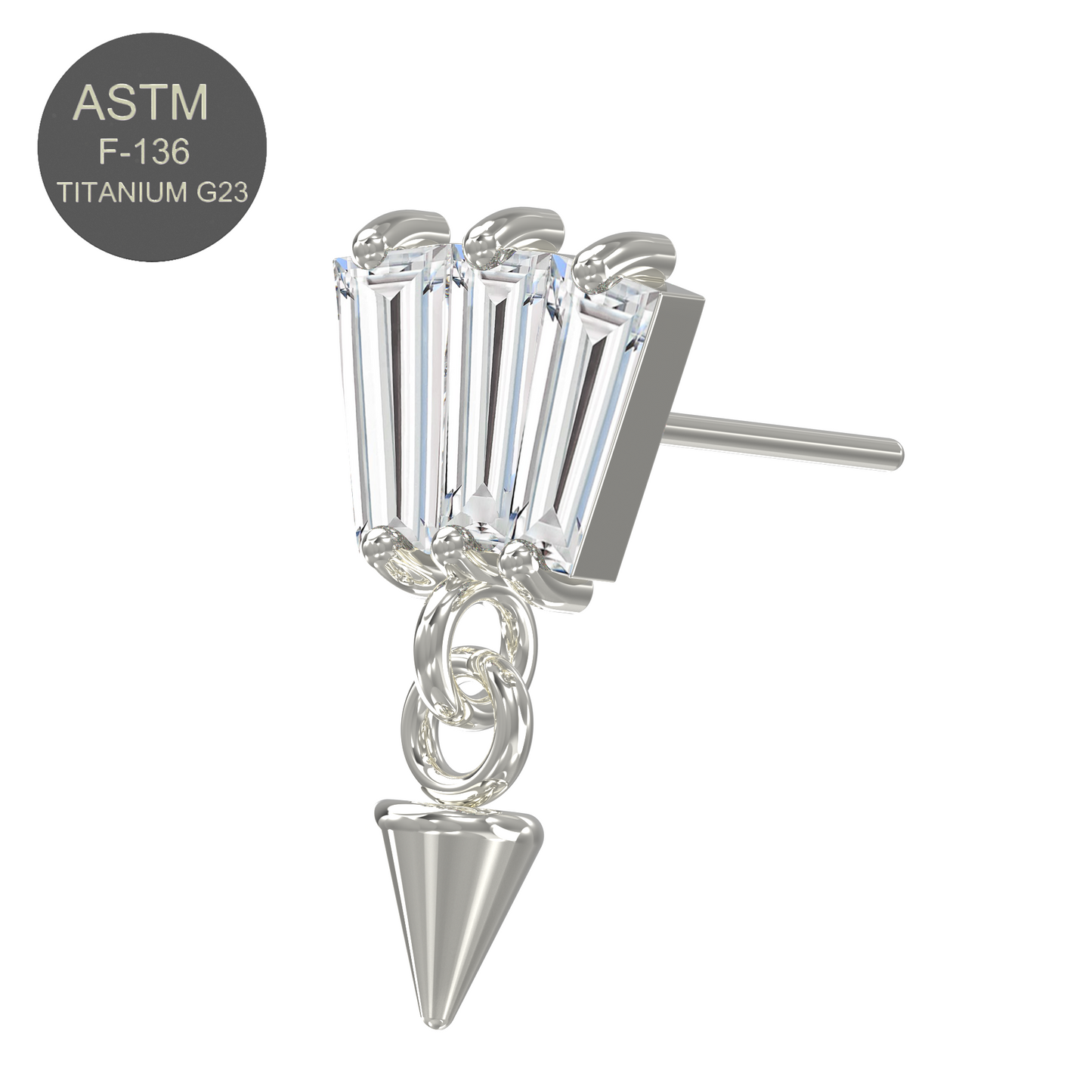 G23 Titanium Triple Jewelled Baguette Dangling Threadless Push-fit Top - Monster Piercing