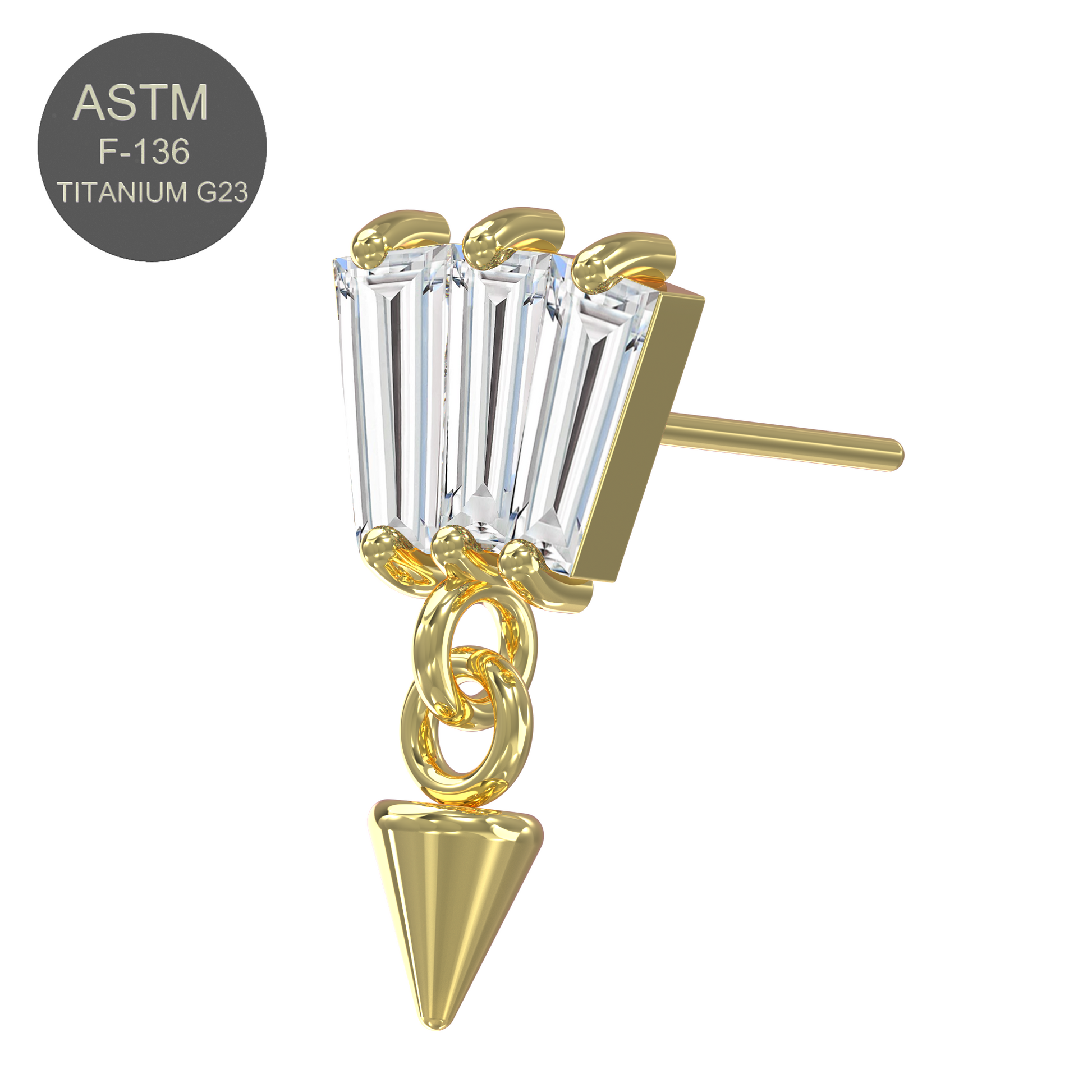 G23 Titanium Triple Jewelled Baguette Dangling Threadless Push-fit Top - Monster Piercing