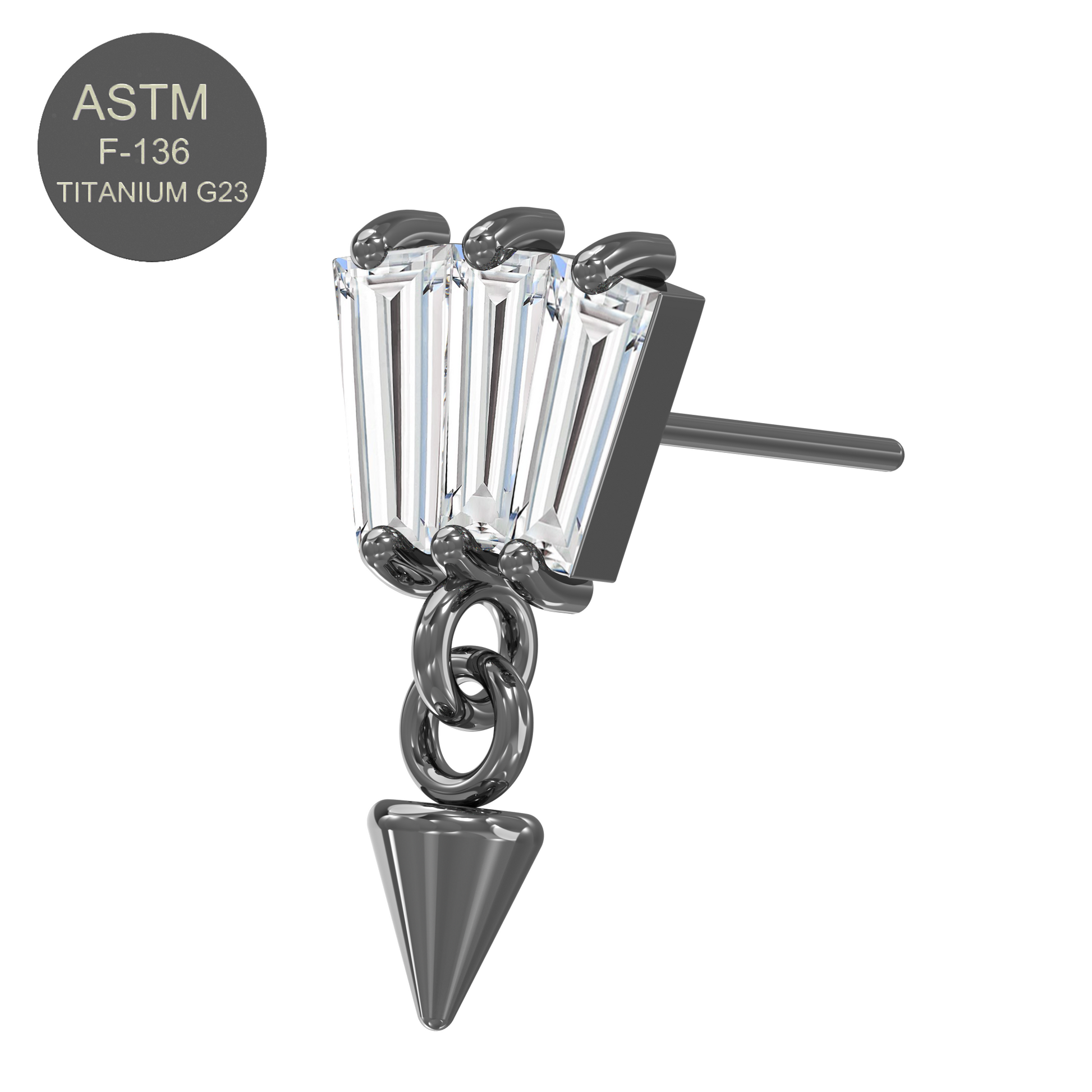 G23 Titanium Triple Jewelled Baguette Dangling Threadless Push-fit Top - Monster Piercing