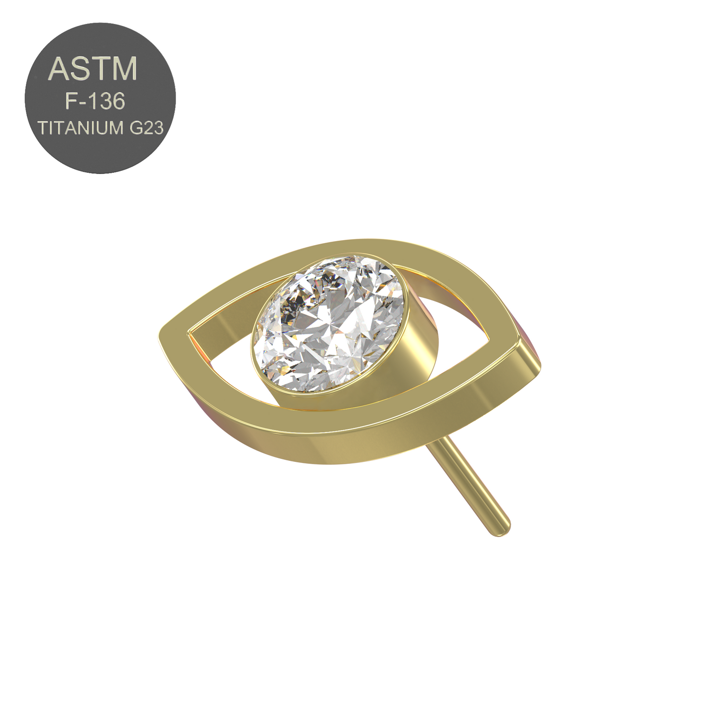 Gold variant of the G23 Titanium CZ Jewelled Eye Threadless Push-fit Top featuring a sparkling cubic zirconia stone in an elegant eye design.