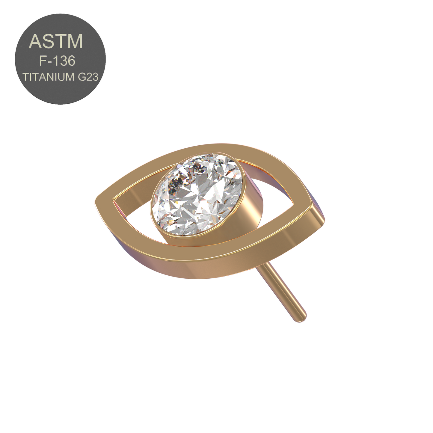 Rose gold G23 Titanium CZ Jewelled Eye Threadless Push-fit Top with a brilliant 3mm cubic zirconia, ideal for stylish and sensitive skin wearers.