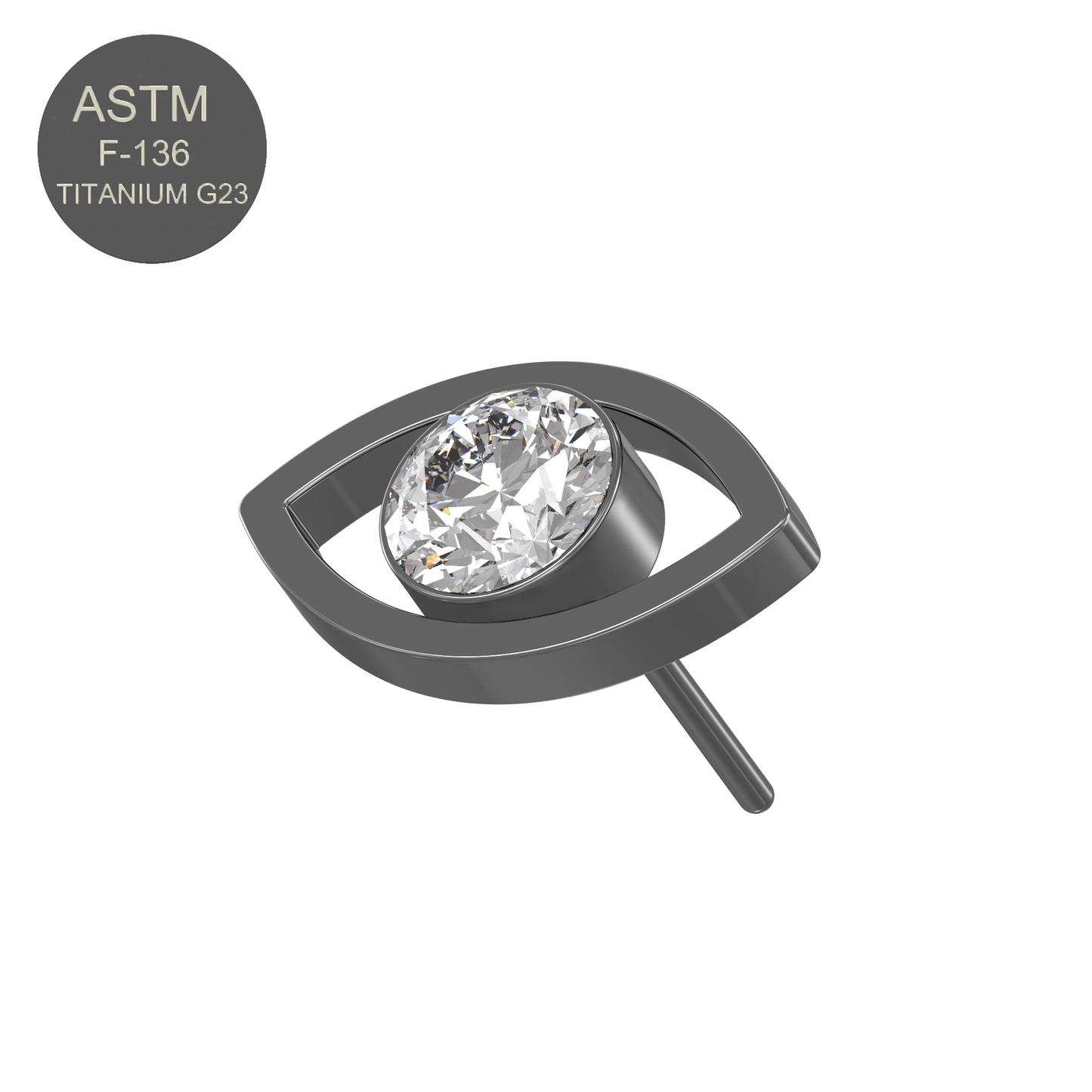 Black G23 Titanium CZ Jewelled Eye Threadless Push-fit Top with a shimmering cubic zirconia stone, offering a bold and modern piercing accessory.
