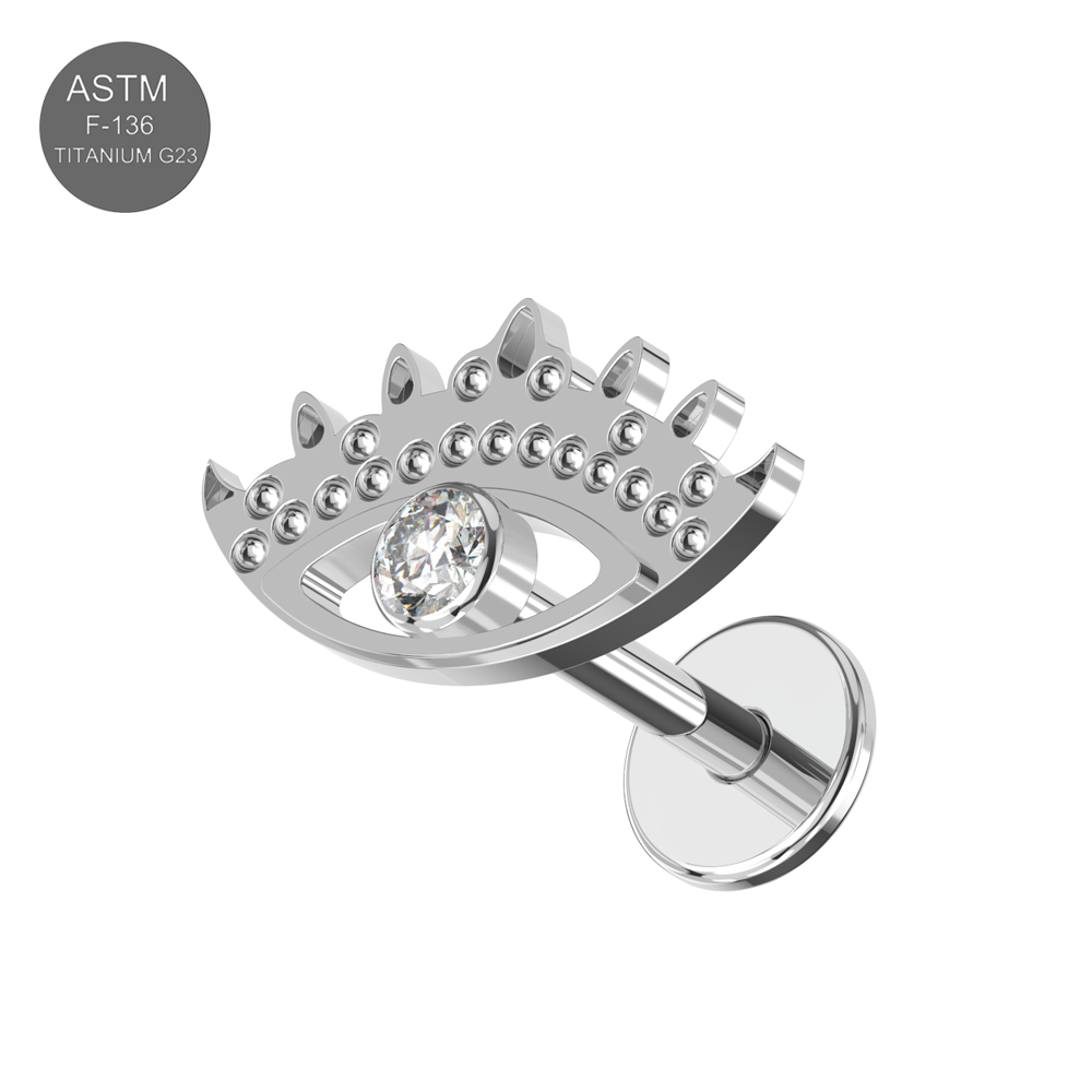 G23 Titanium CZ Jewelled Evil Eye Design Thread-less Push-Fit With Flatback Stud - Monster Piercing