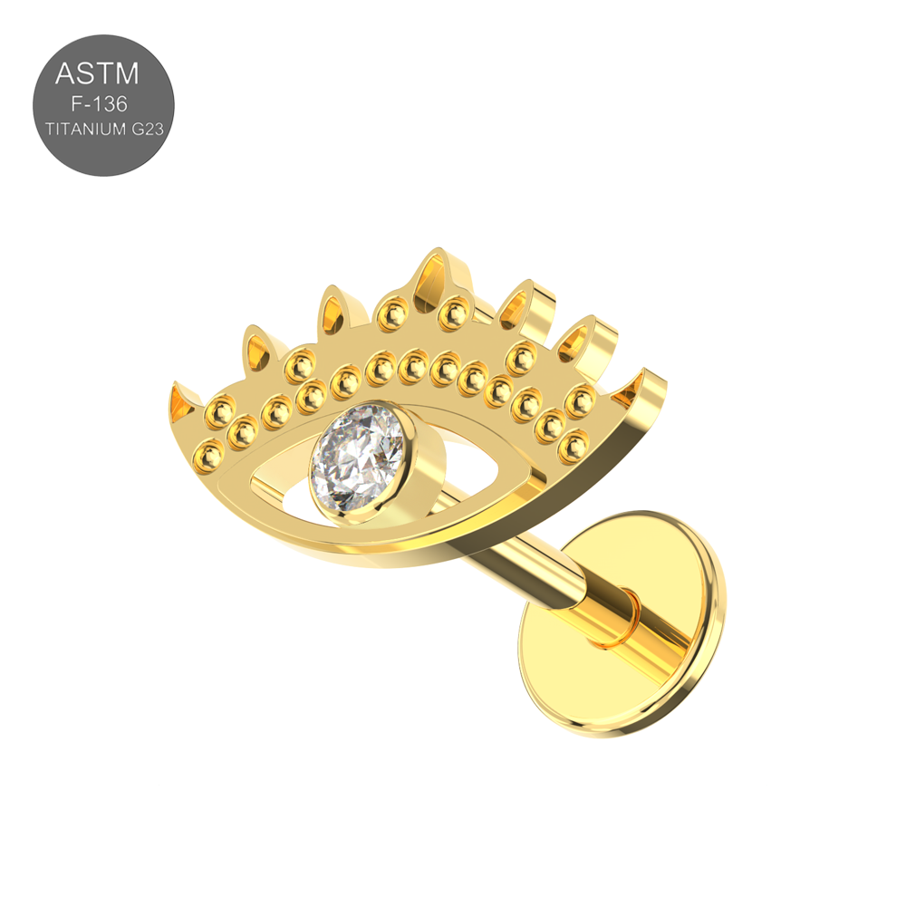 G23 Titanium CZ Jewelled Evil Eye Design Thread-less Push-Fit With Flatback Stud - Monster Piercing