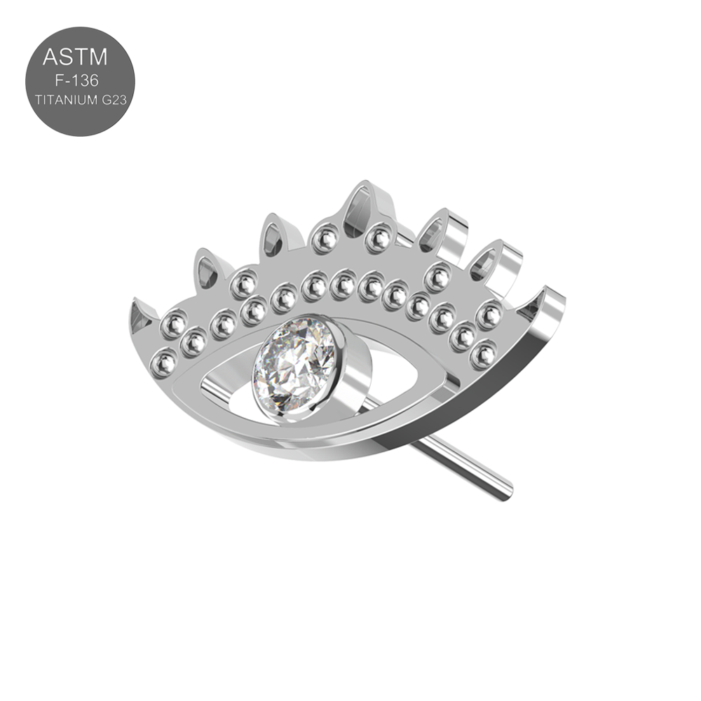 Titanium G23 evil eye push-fit top with CZ stone in plain titanium finish