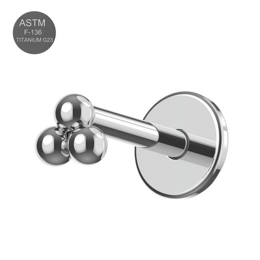 G23 Titanium Tri Ball Design Thread-less Push-Fit Flatback Stud - Monster Piercing