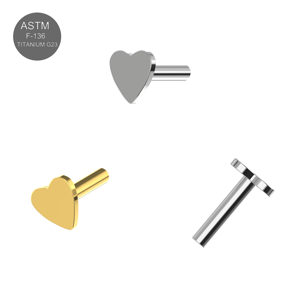G23 Titanium Push Fit Heart Labret Bar - Monster Piercing